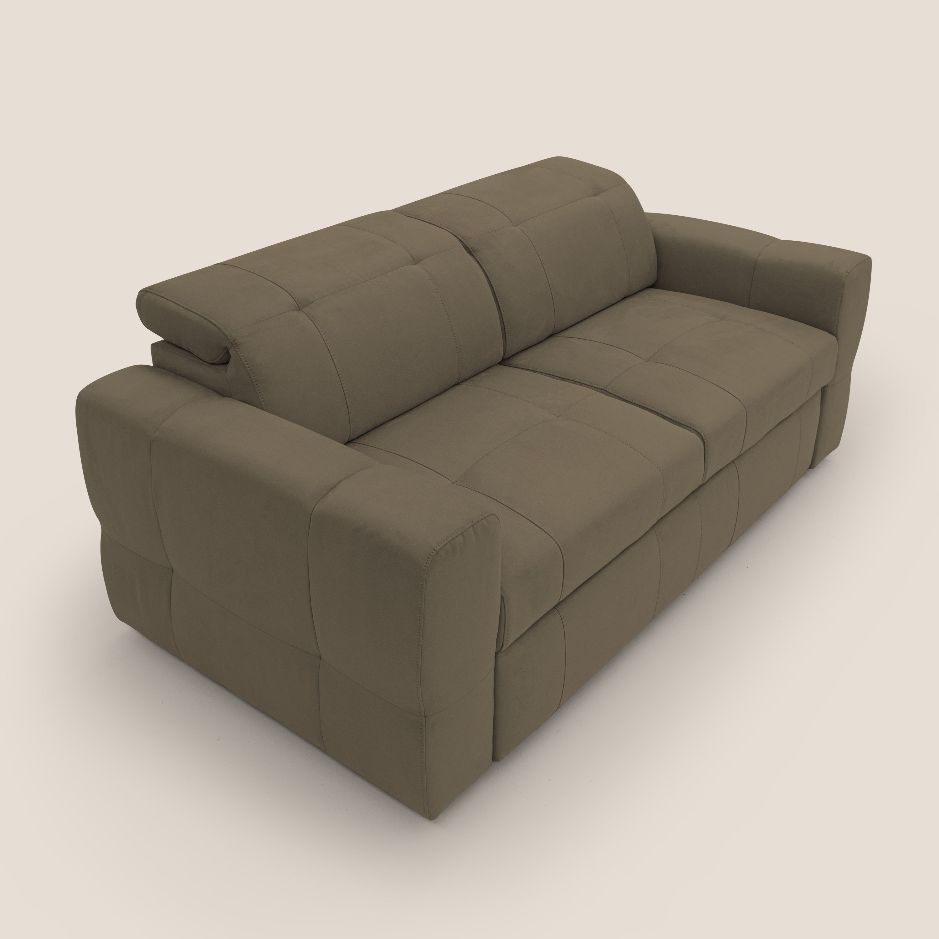 Kronos Divano con pouf estraibile poggiapiedi e poggiatesta reclinabili in morbida microfibra impermeabile T11 marrone - divani.store