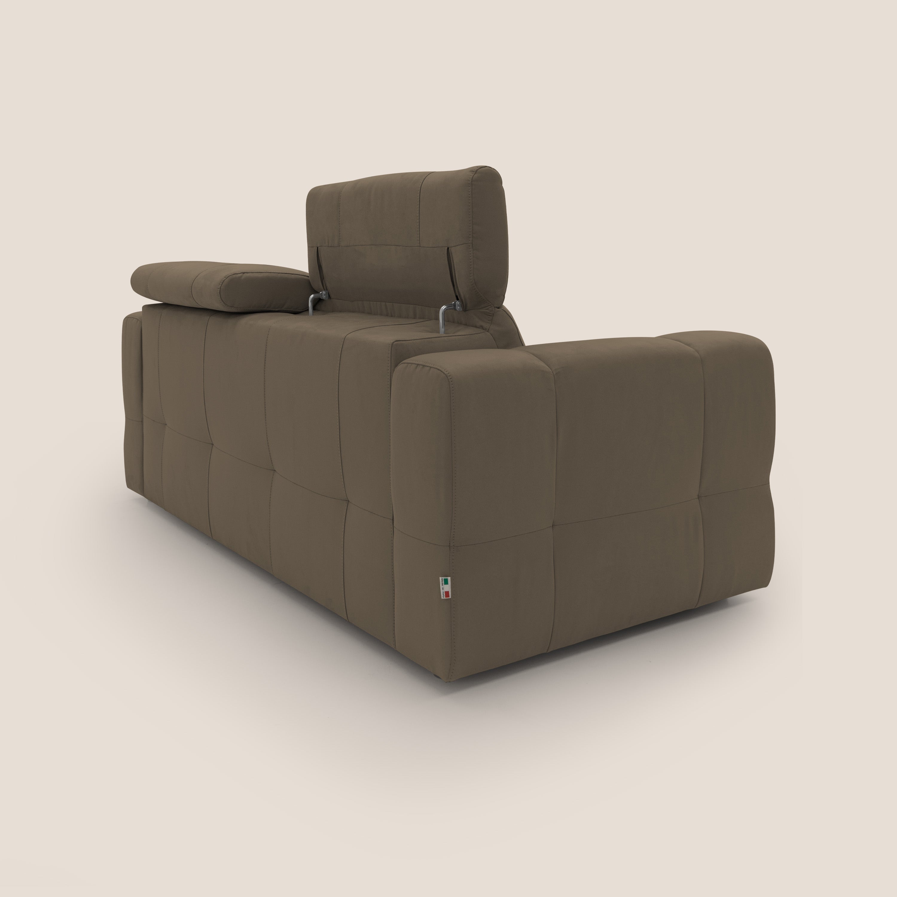 Kronos Divano con pouf estraibile poggiapiedi e poggiatesta reclinabili in morbida microfibra impermeabile T11 marrone - divani.store