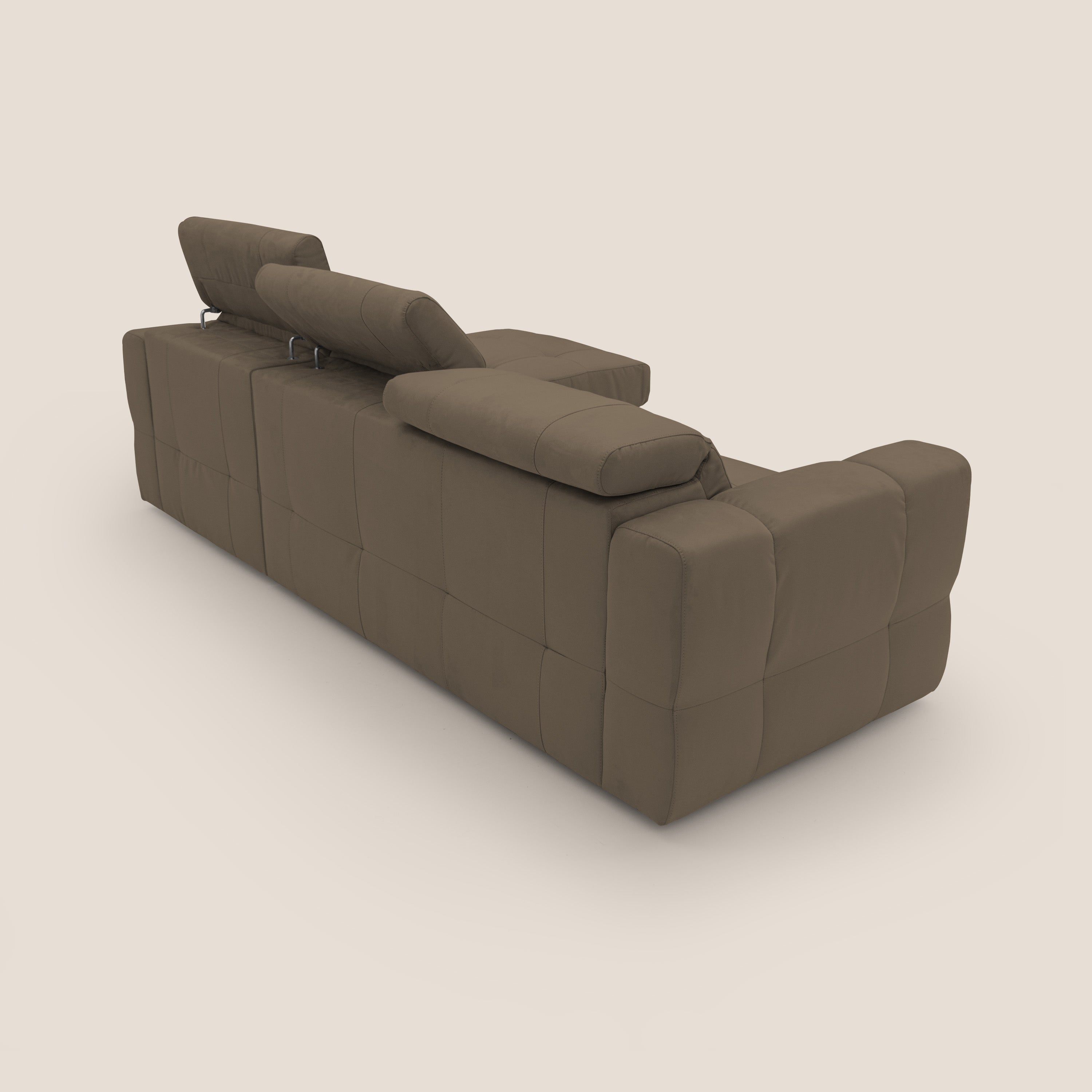 Kronos Divano angolare con pouf estraibile e penisola contenitore in microfibra impermeabile T11 marrone - divani.store