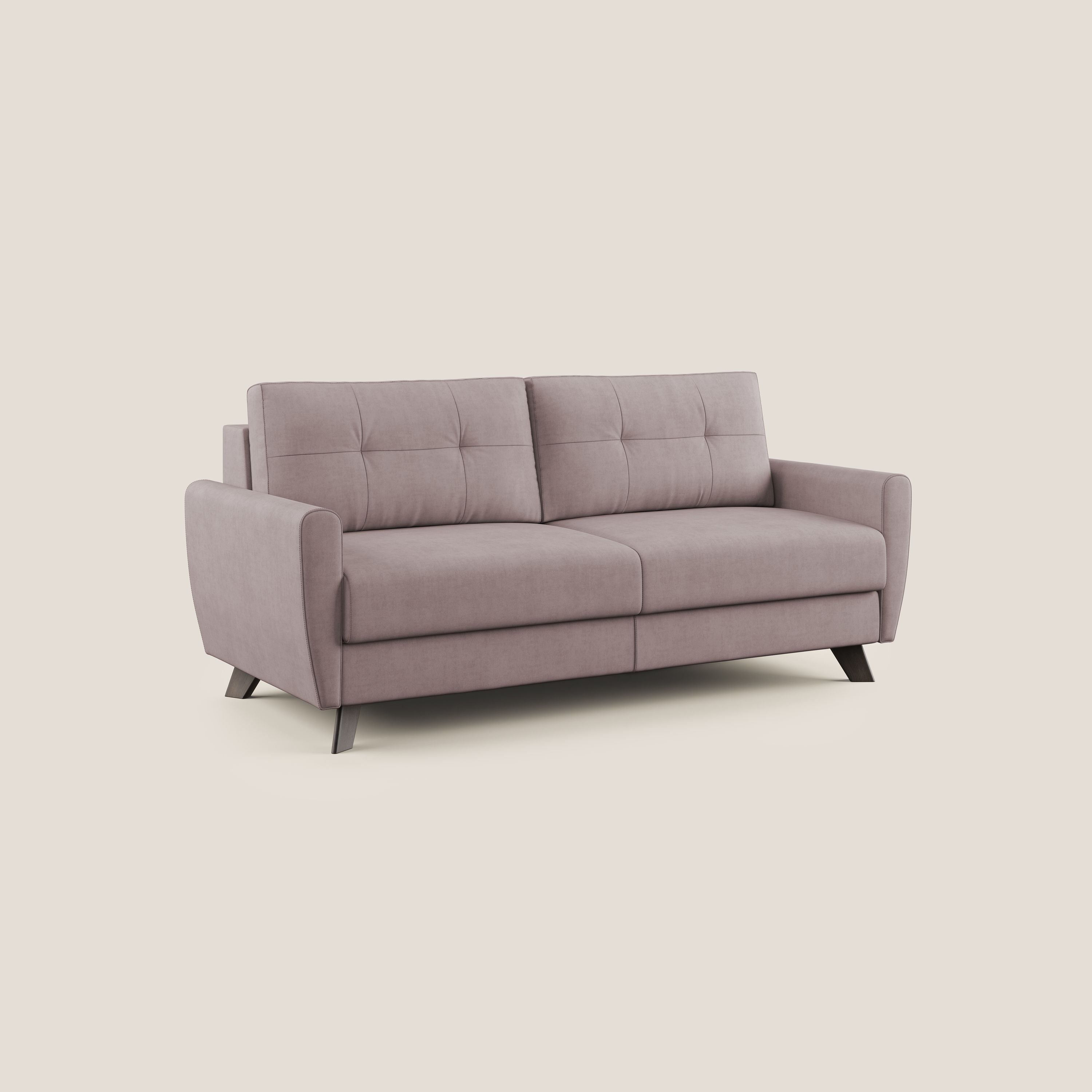 Callisto Divano letto matrimoniale in tessuto morbido impermeabile T02 rosa - divani.store
