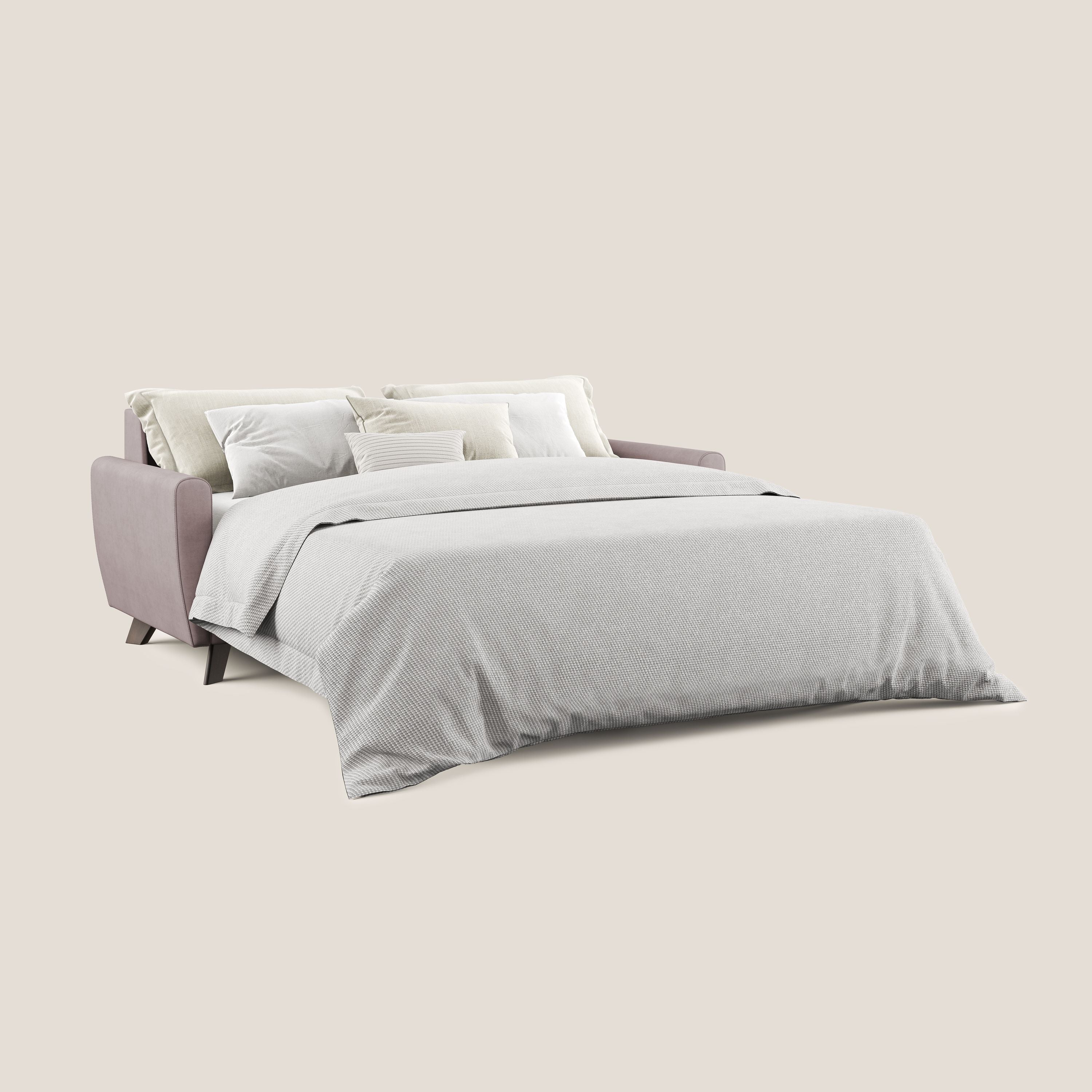 Callisto Divano letto matrimoniale in tessuto morbido impermeabile T02 rosa - divani.store