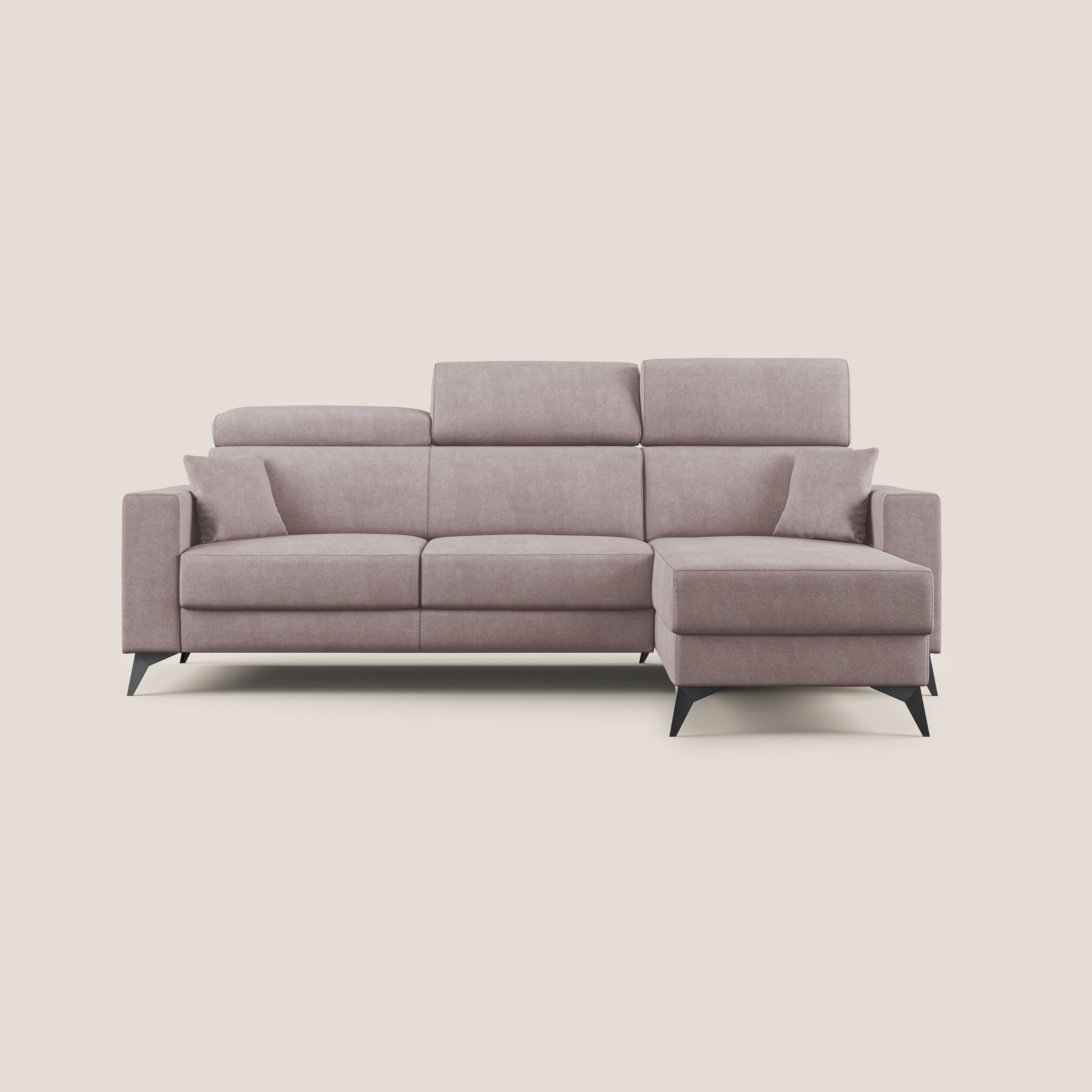 Pegaso divano letto angolare con poggiatesta reclinabili e rivestimento impermeabile T02 rosa - divani.store