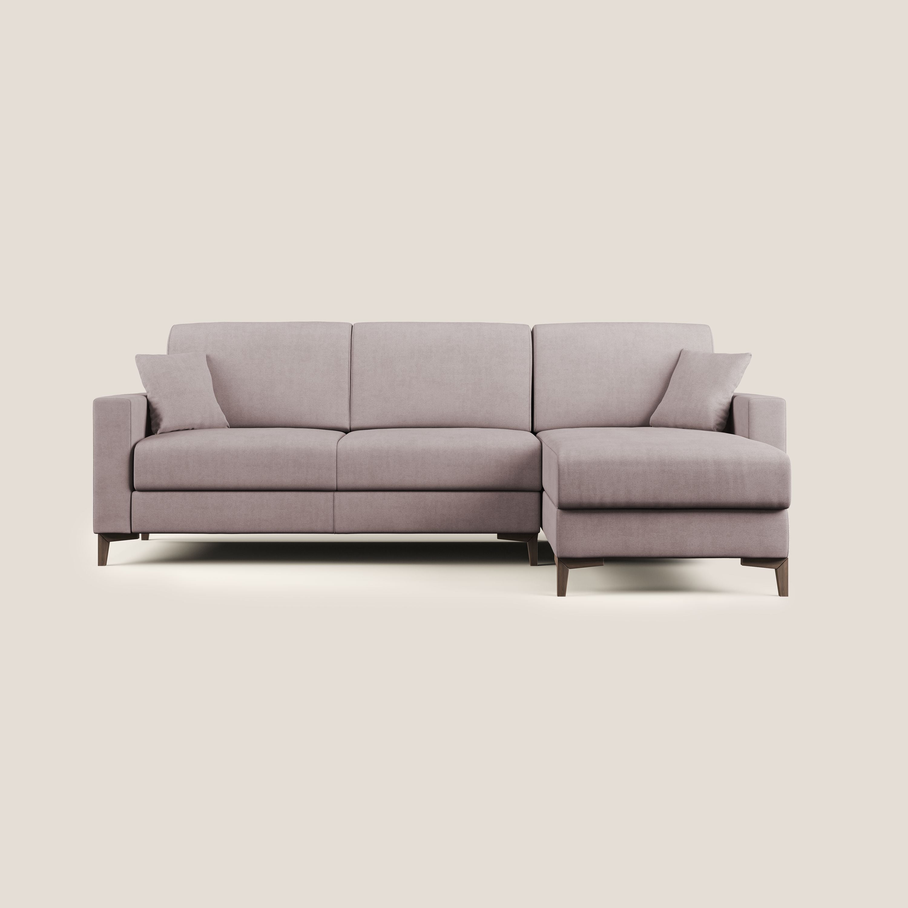 Kafka divano letto angolare in morbido tessuto impermeabile T02 rosa - divani.store