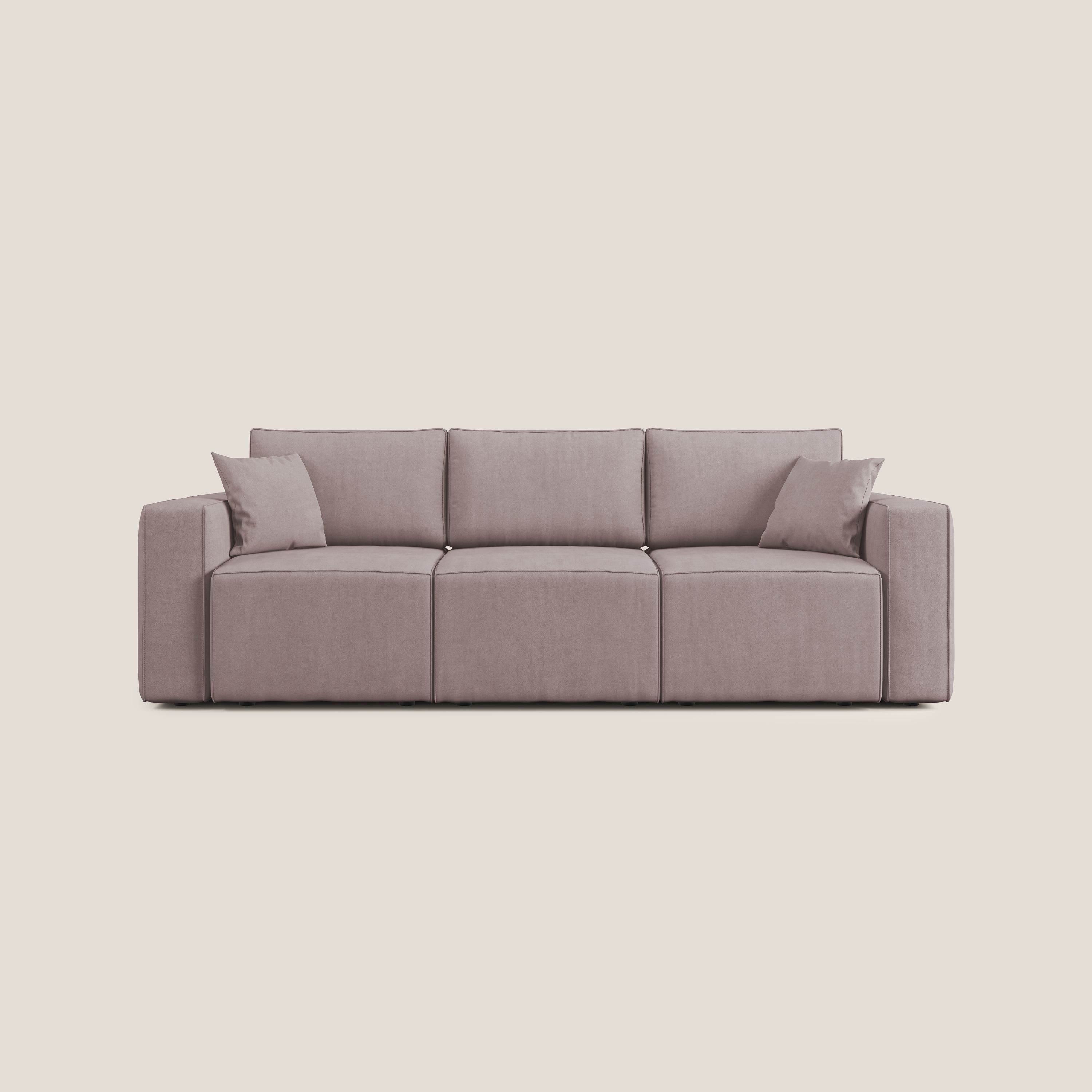 Morfeo divano con 3 sedute estraibili in morbido tessuto impermeabile T02 rosa - divani.store