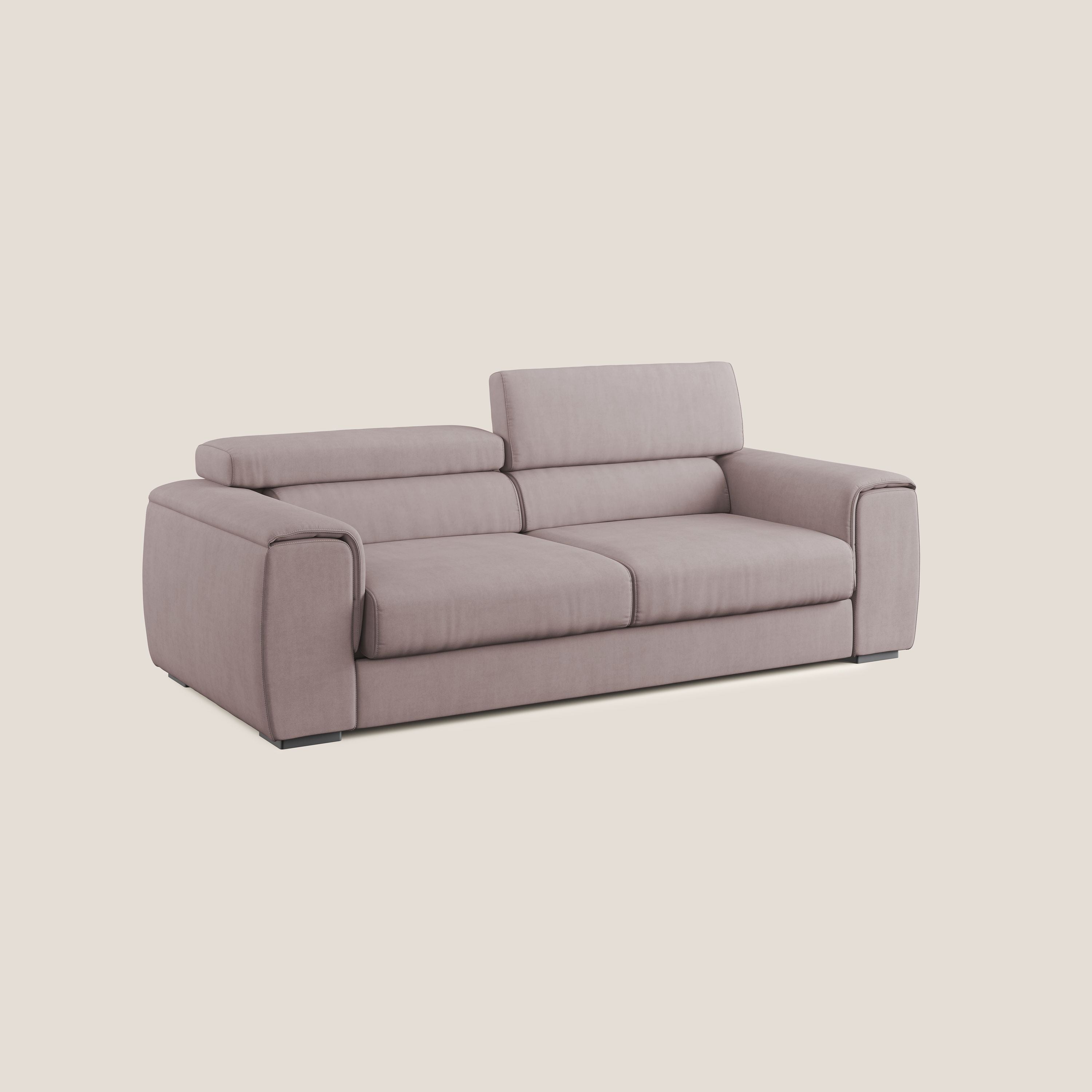 Zeno Divano con pouf estraibile poggiapiedi in tessuto morbido impermeabile T02 rosa - divani.store