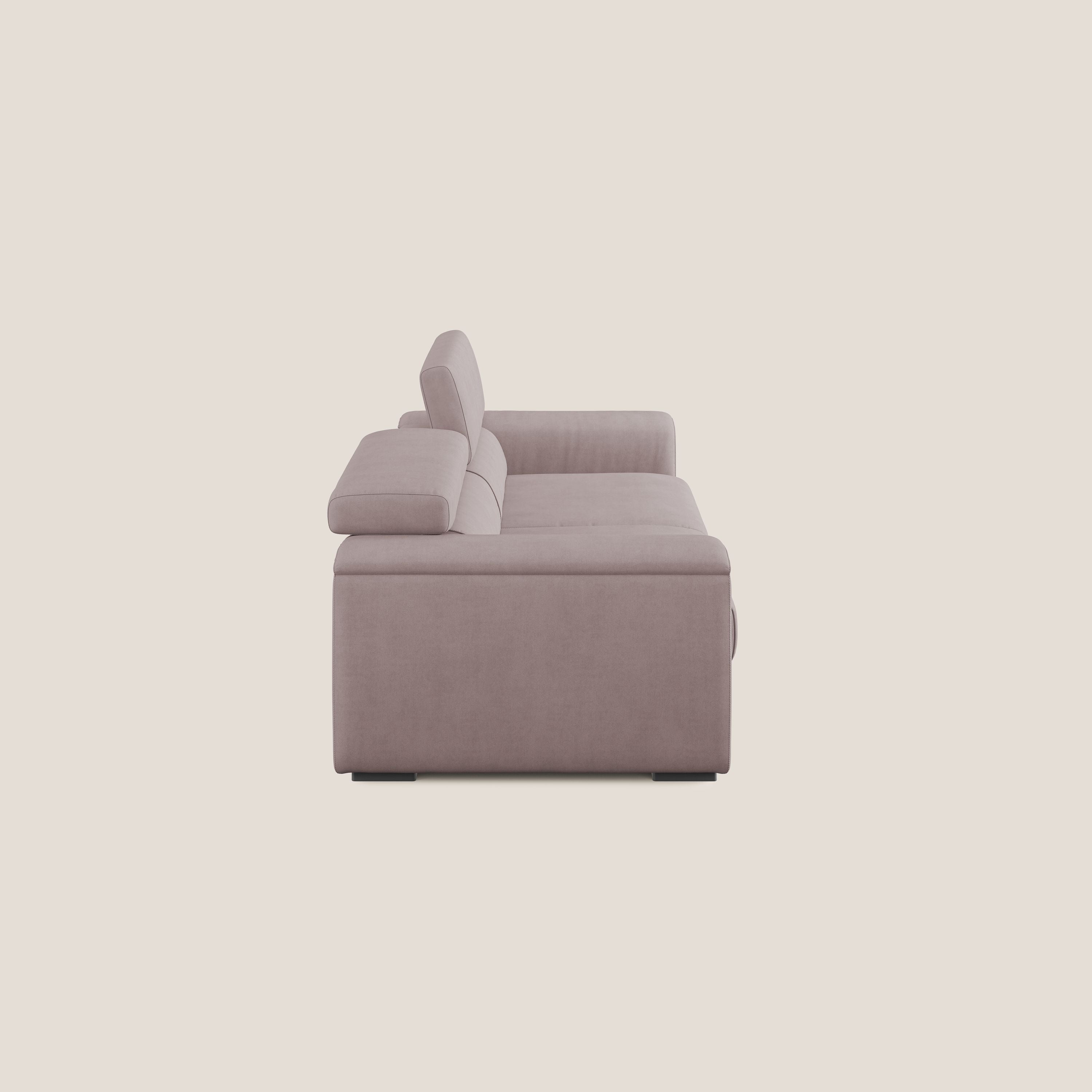 Zeno Divano con pouf estraibile poggiapiedi in tessuto morbido impermeabile T02 rosa - divani.store