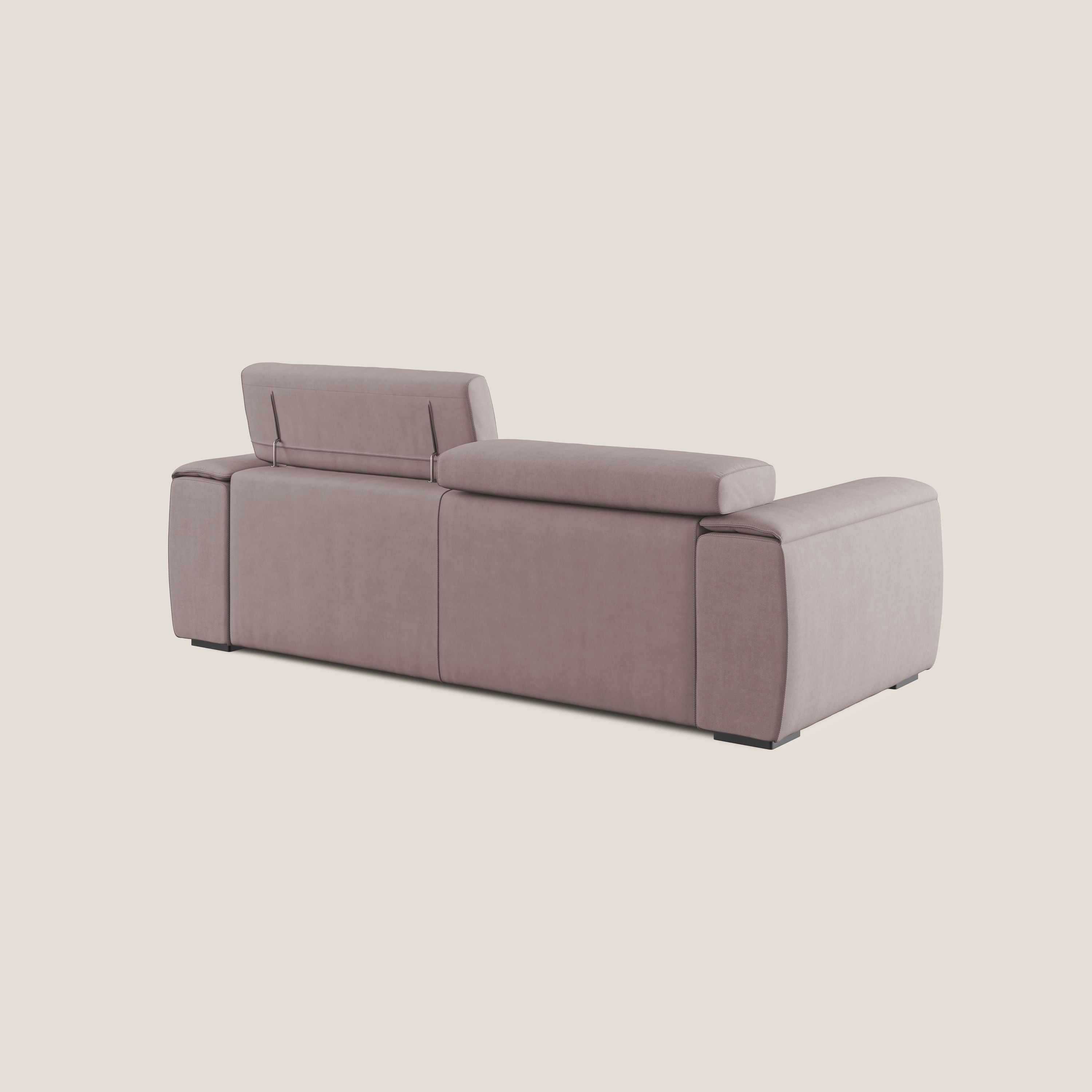 Zeno Divano con pouf estraibile poggiapiedi in tessuto morbido impermeabile T02 rosa - divani.store