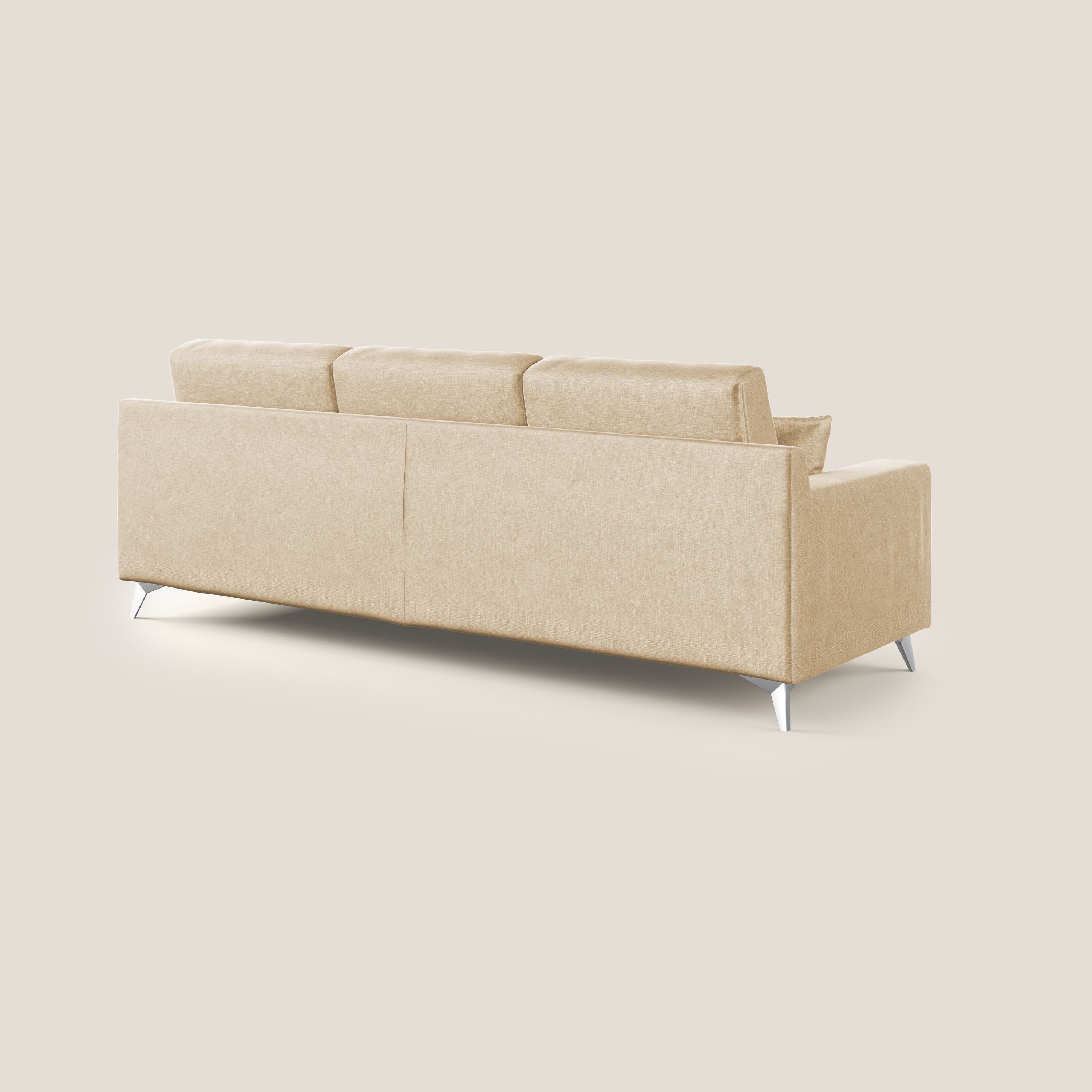 Michael divano moderno angolare con penisola in morbido velluto impermeabile T01 beige - divani.store