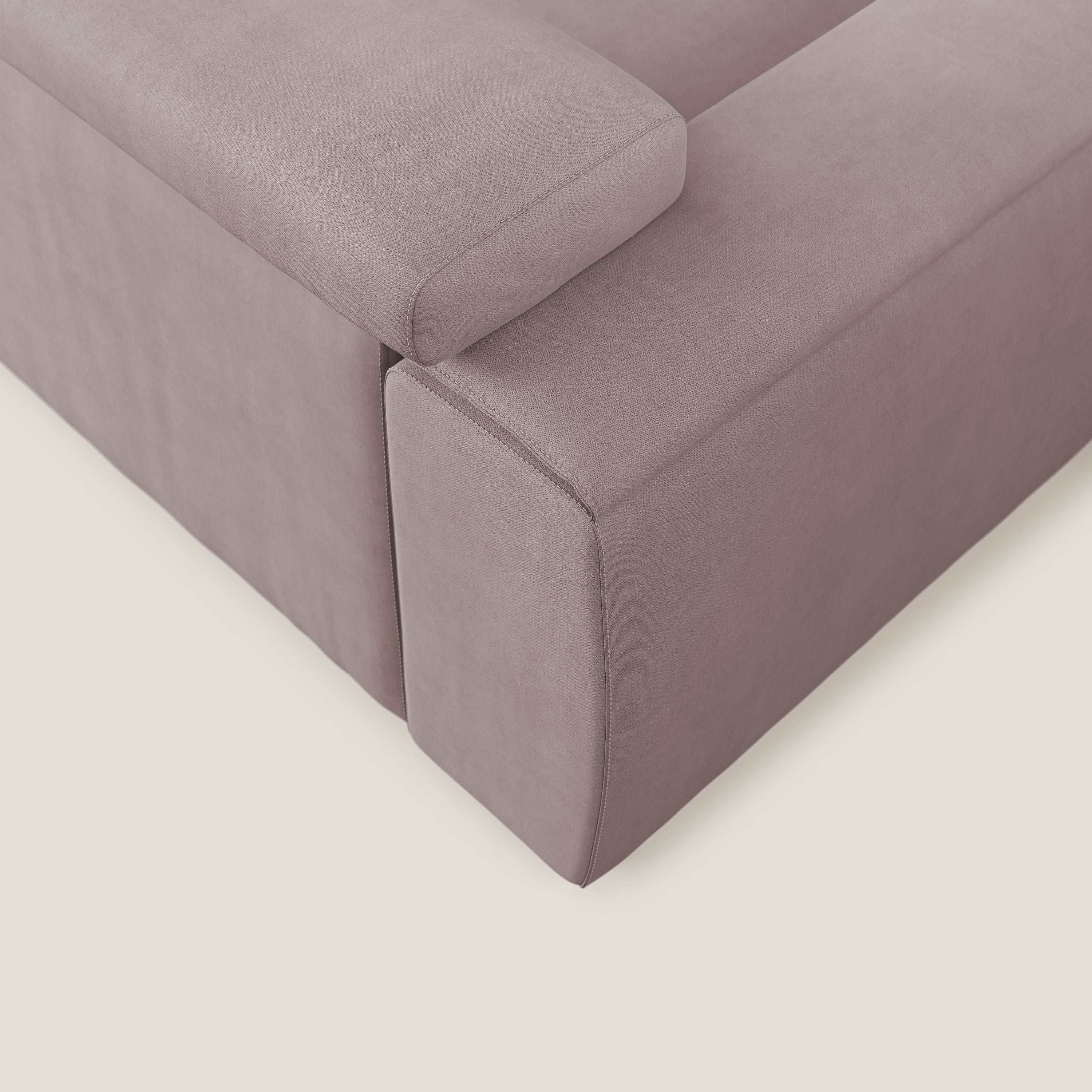 Zeno Divano con pouf estraibile poggiapiedi in tessuto morbido impermeabile T02 rosa - divani.store