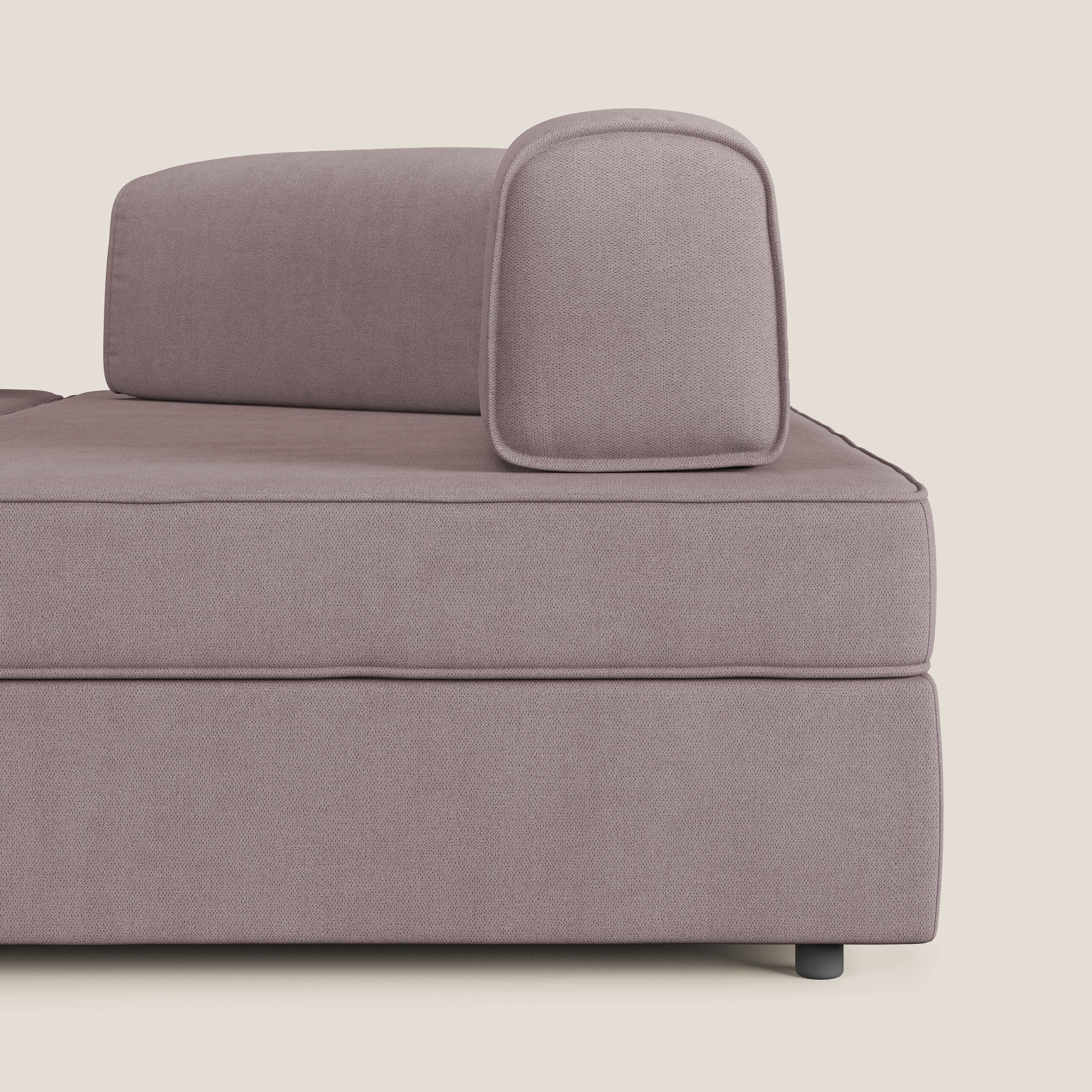 Liberty divano angolare con pouf estraibile e schienali movibili in tessuto morbido impermeabile T02 rosa - divani.store