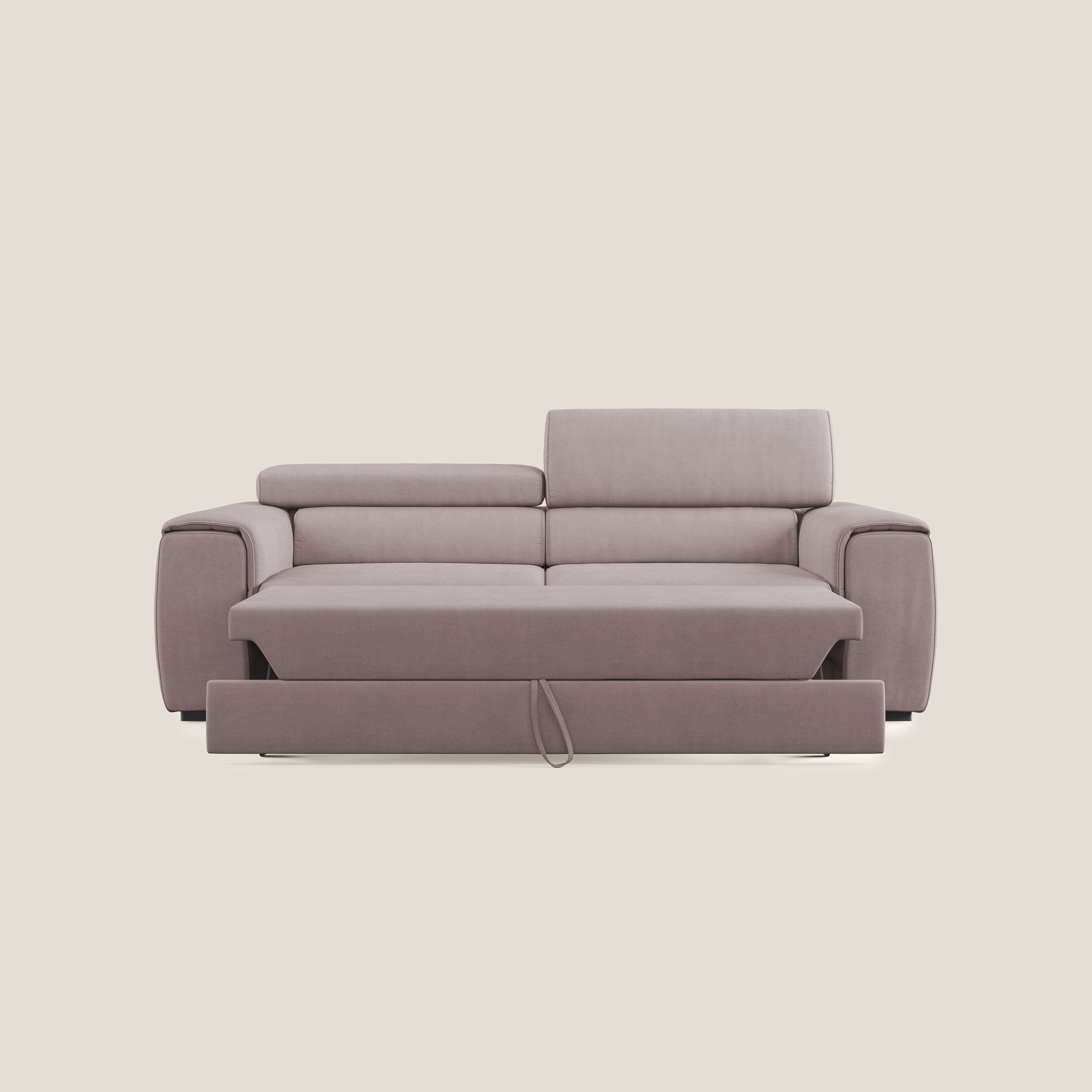Zeno Divano con pouf estraibile poggiapiedi in tessuto morbido impermeabile T02 rosa - divani.store