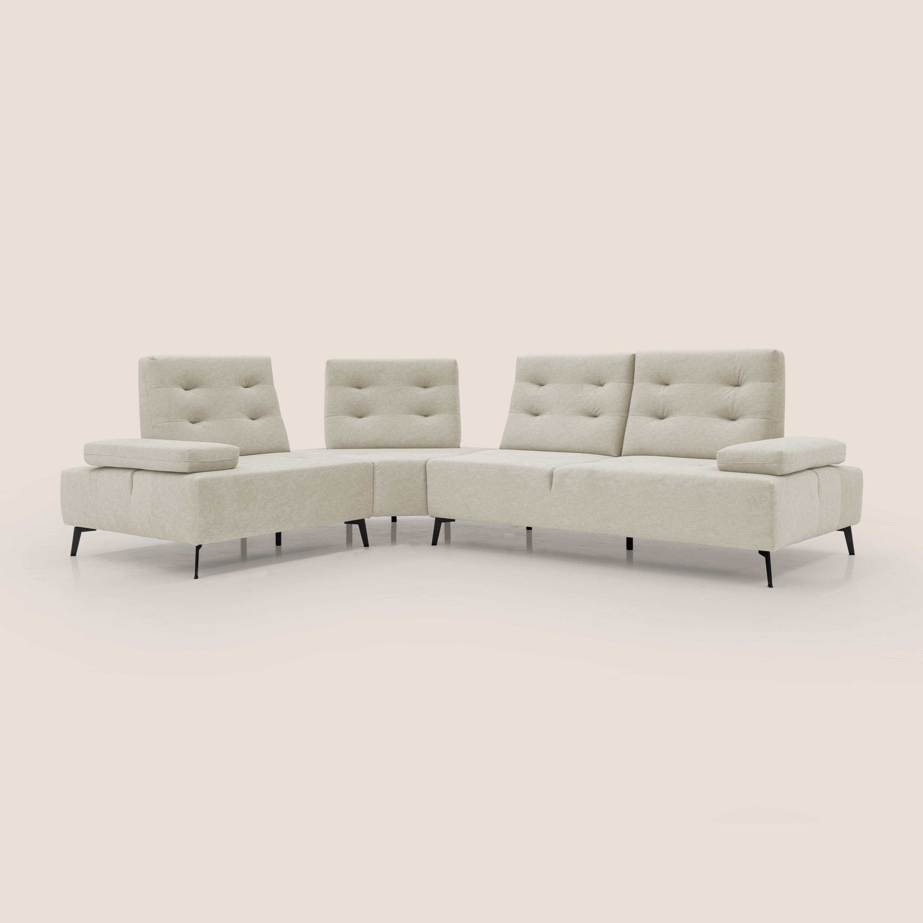 Lugano Divano angolare con schienali traslanti in microfibra effetto velluto T09 panna - divani.store