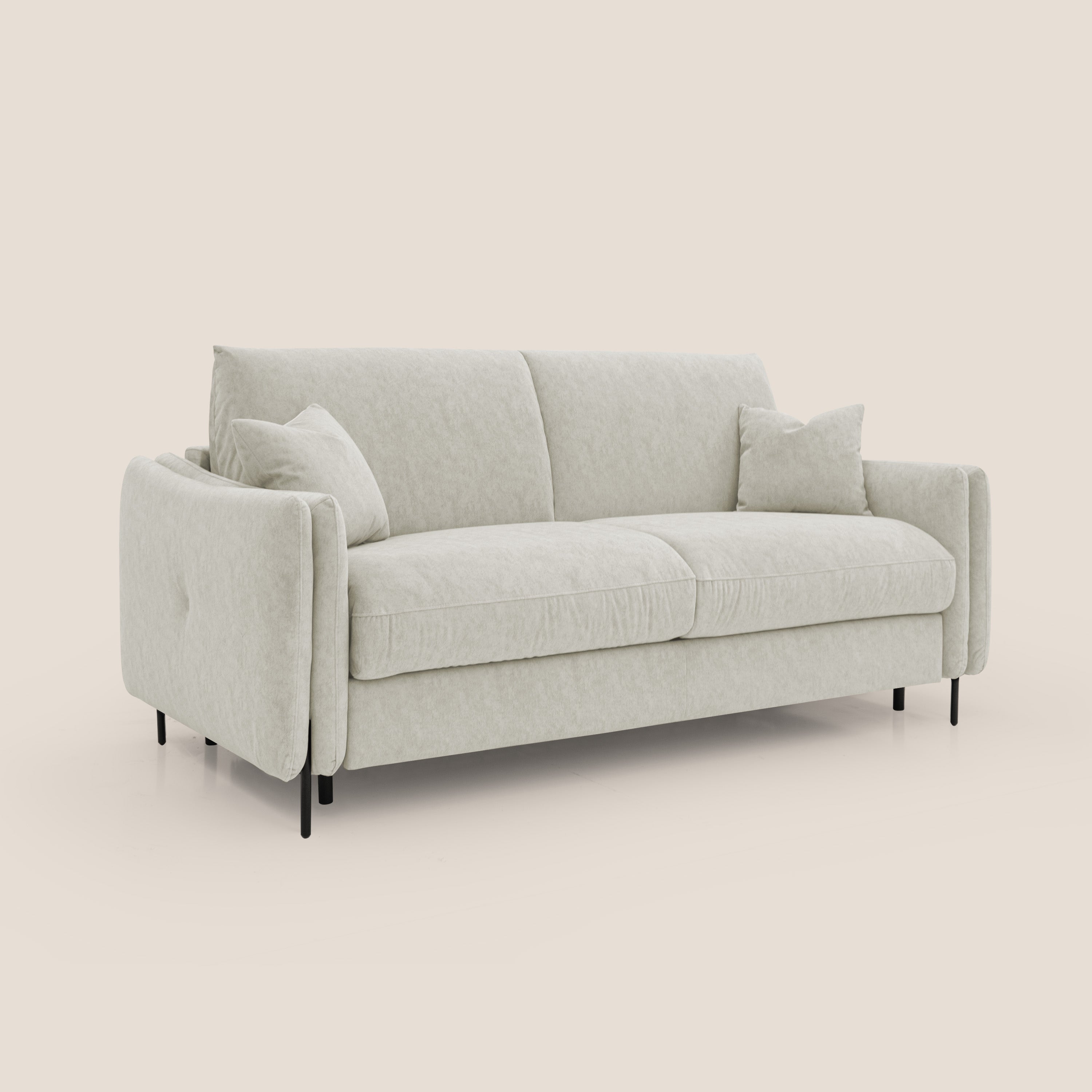 Gregory Divano letto con materasso h18 cm in microfibra effetto velluto impermeabile T09 panna - divani.store