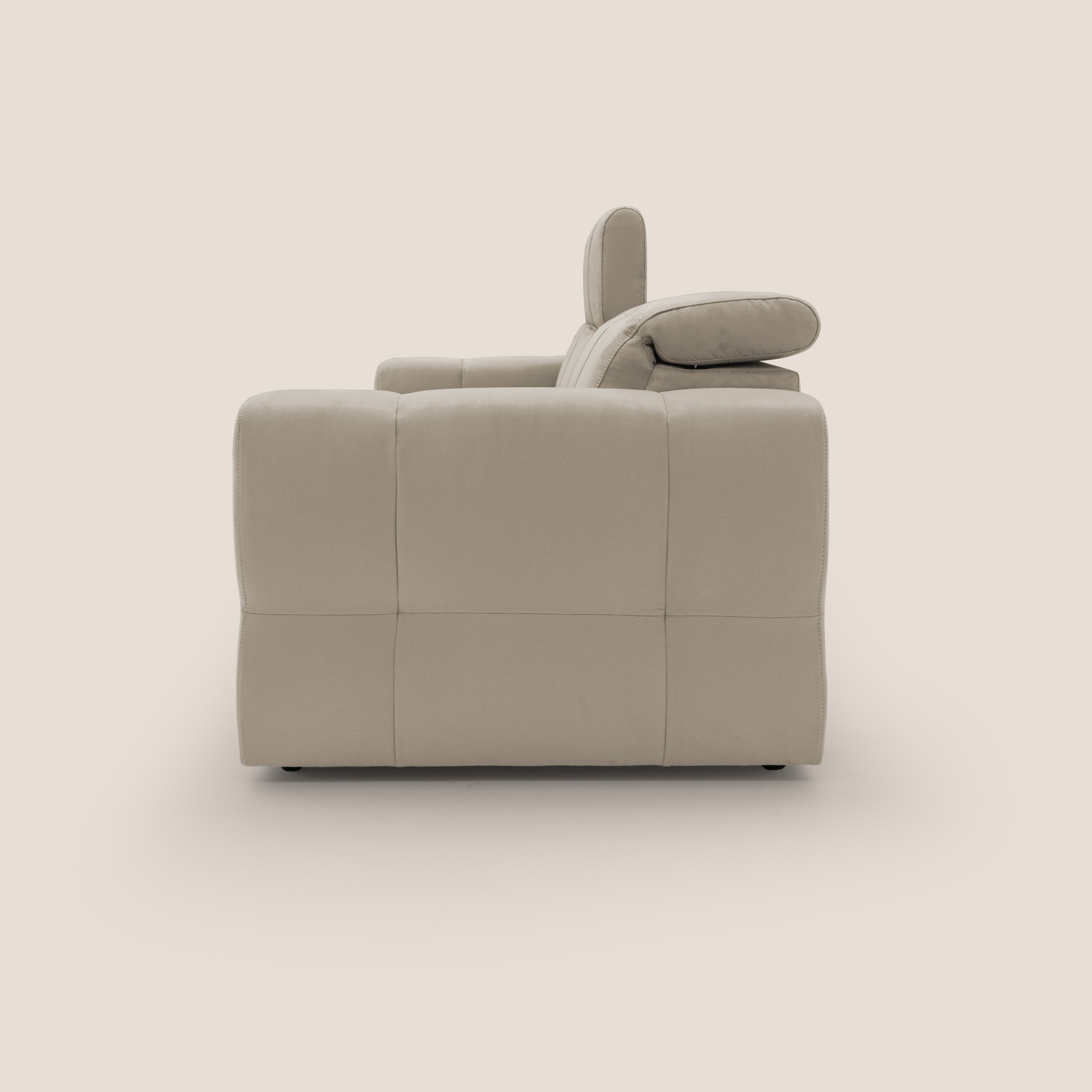 Kronos Divano con pouf estraibile poggiapiedi e poggiatesta reclinabili in morbida microfibra impermeabile T11 tortora - divani.store
