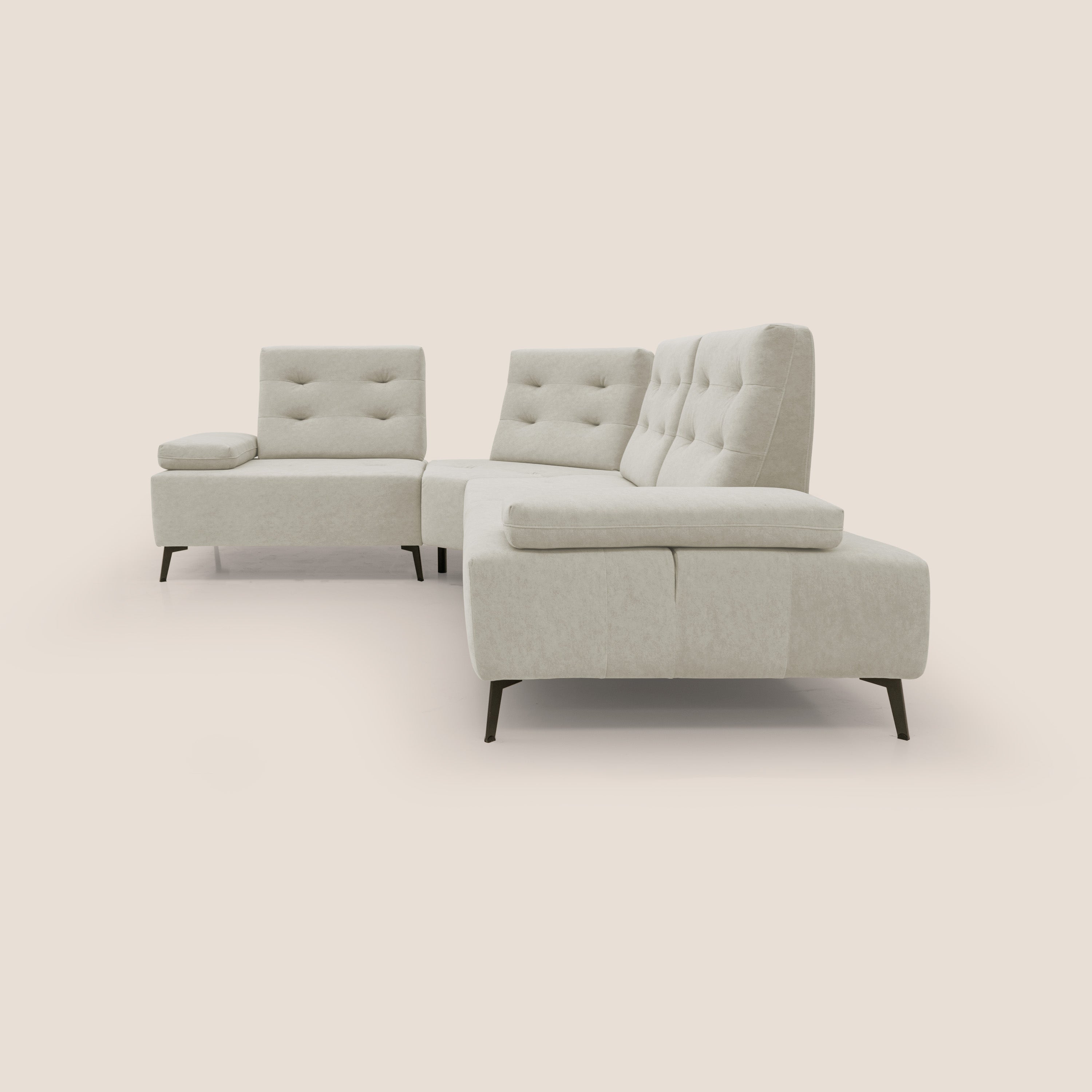 Lugano Divano angolare con schienali traslanti in microfibra effetto velluto T09 panna - divani.store