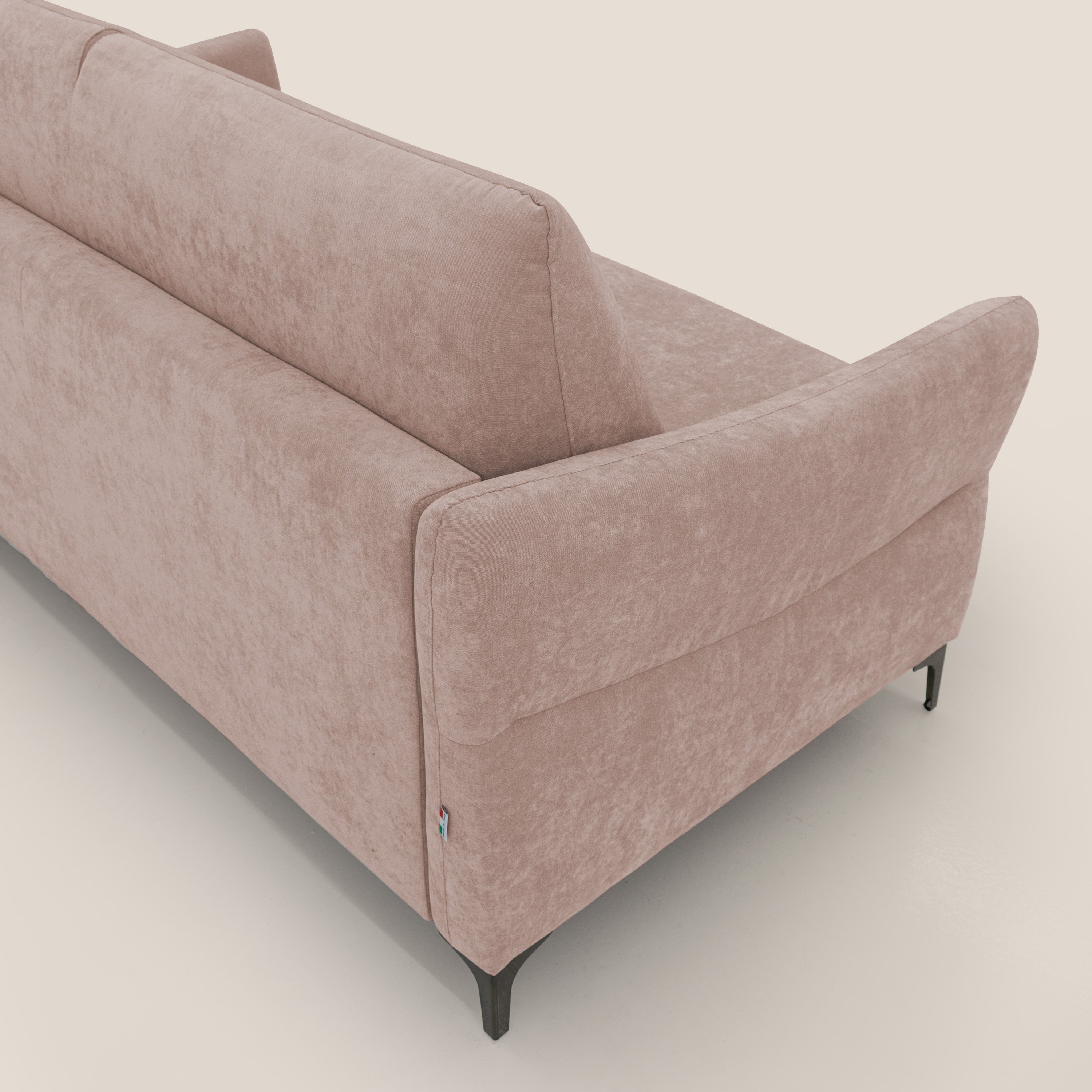 Dalia divano letto con materasso H18 cm e piedi alti in raffinato tessuto smacchiabile T17 rosa - divani.store