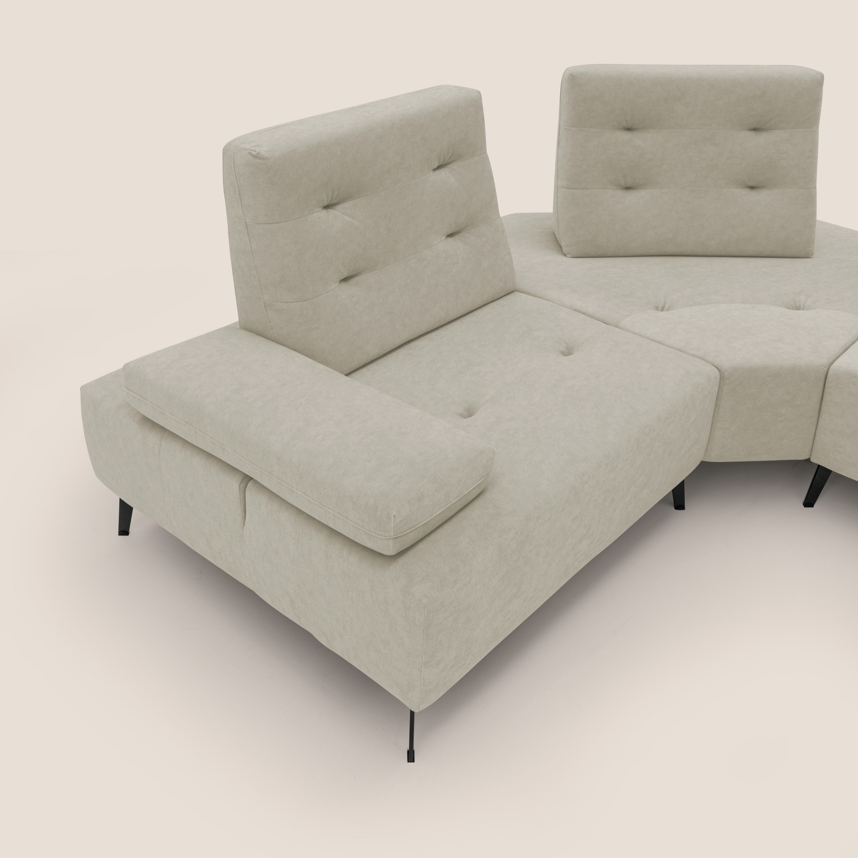 Lugano Divano angolare con schienali traslanti in microfibra effetto velluto T09 panna - divani.store