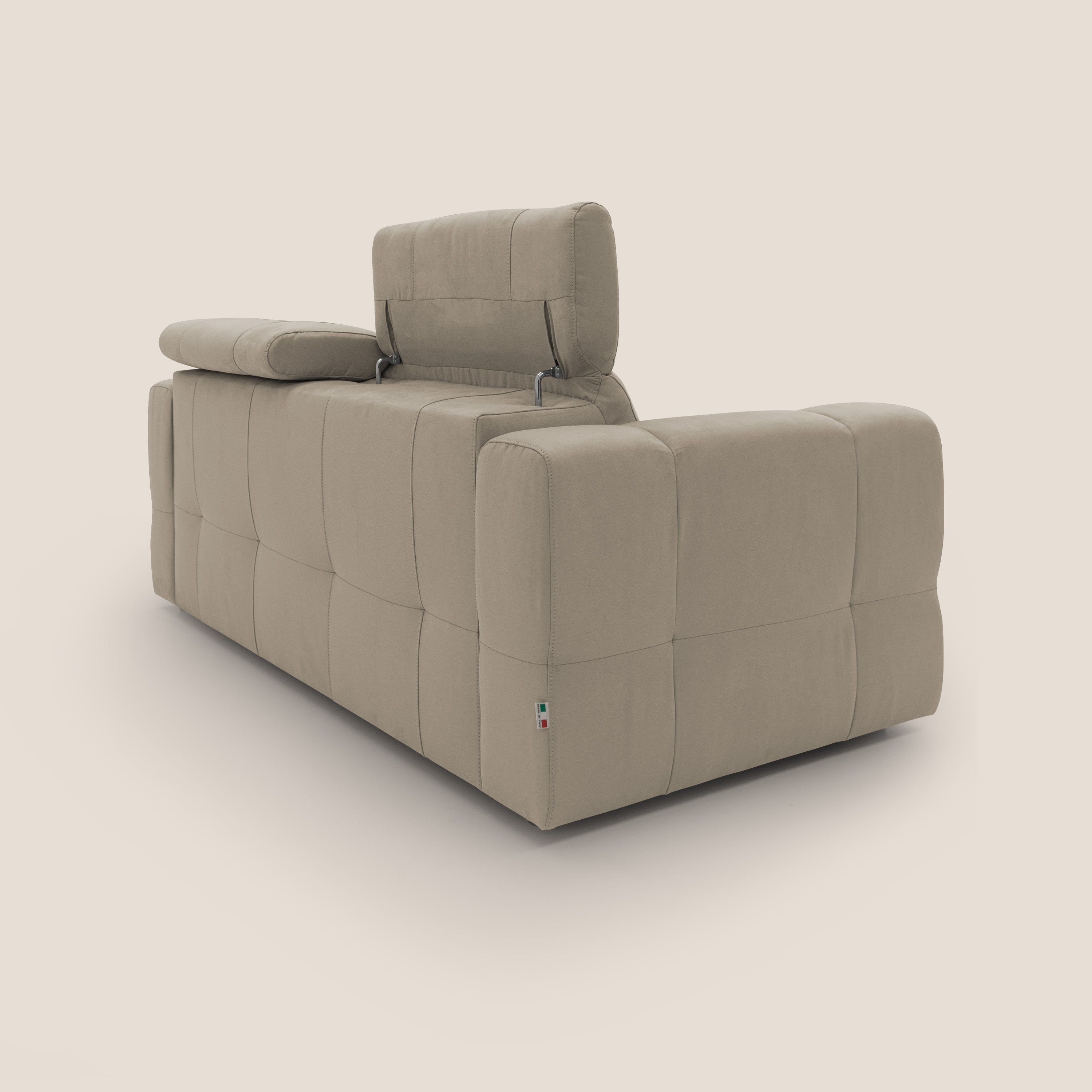 Kronos Divano con pouf estraibile poggiapiedi e poggiatesta reclinabili in morbida microfibra impermeabile T11 tortora - divani.store