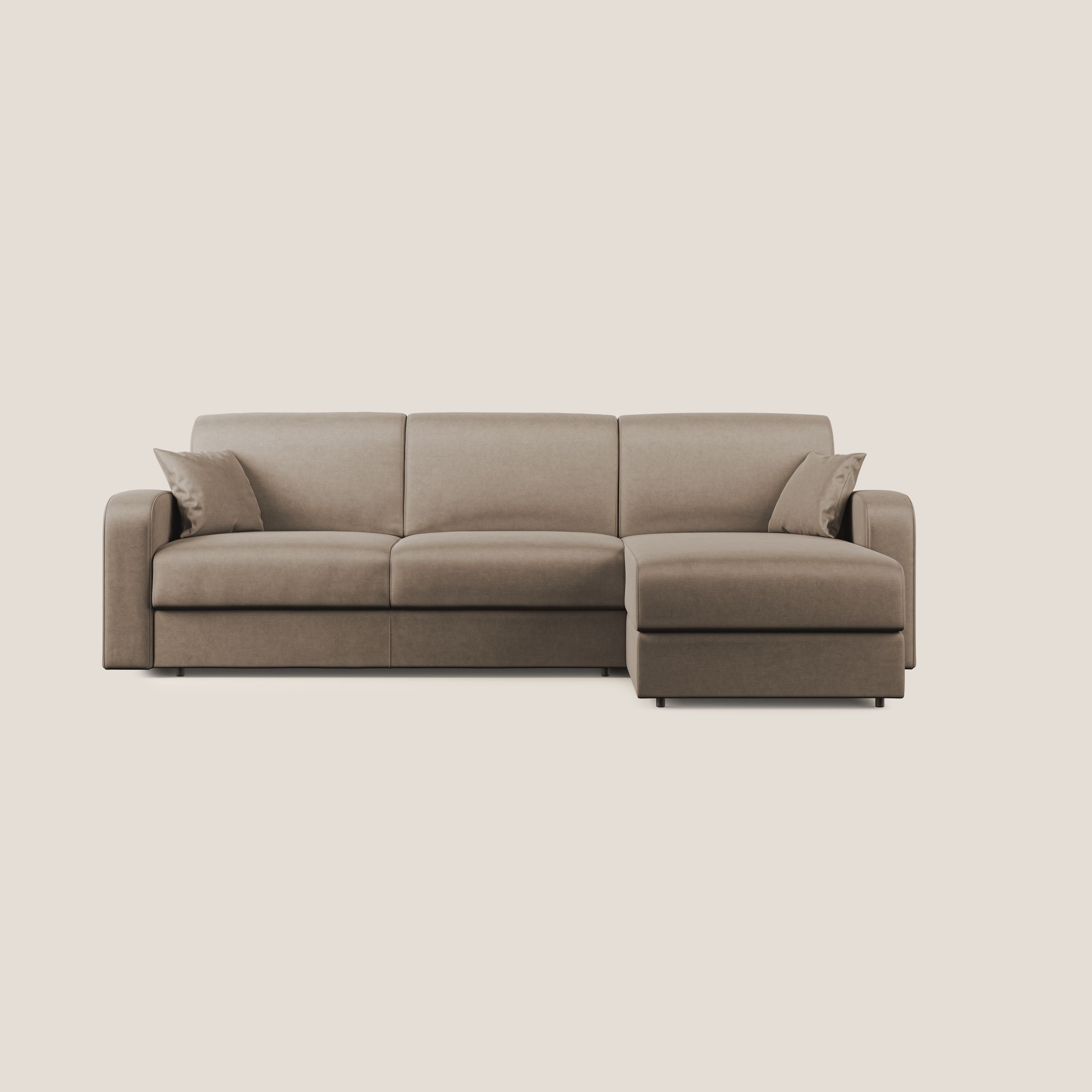 Lebron Divano letto angolare con penisola in velluto morbido T01 marrone - divani.store