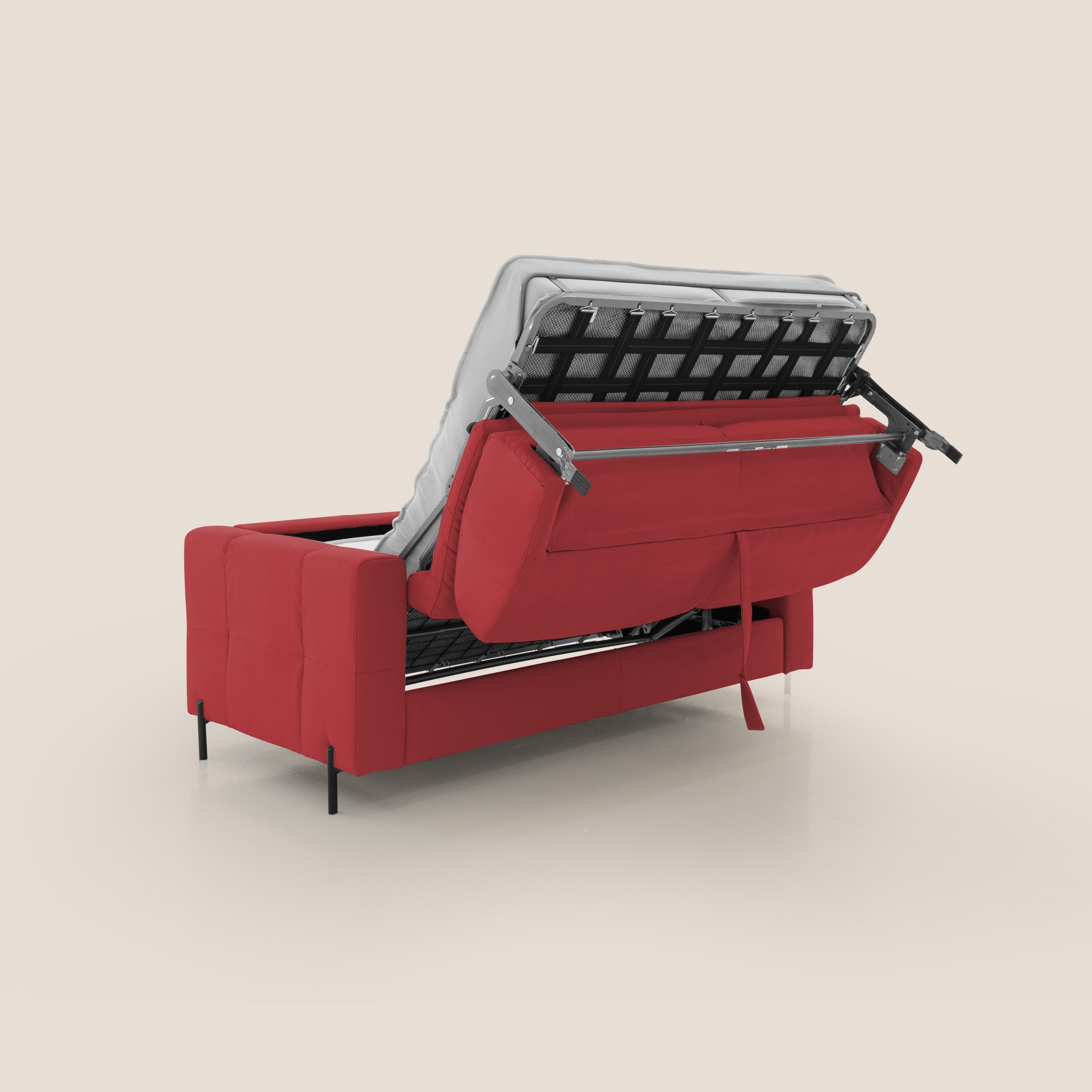 Ortensia divano letto materasso H18 cm con piedi alti in elegante microfibra smacchiabile T11 rosso - divani.store