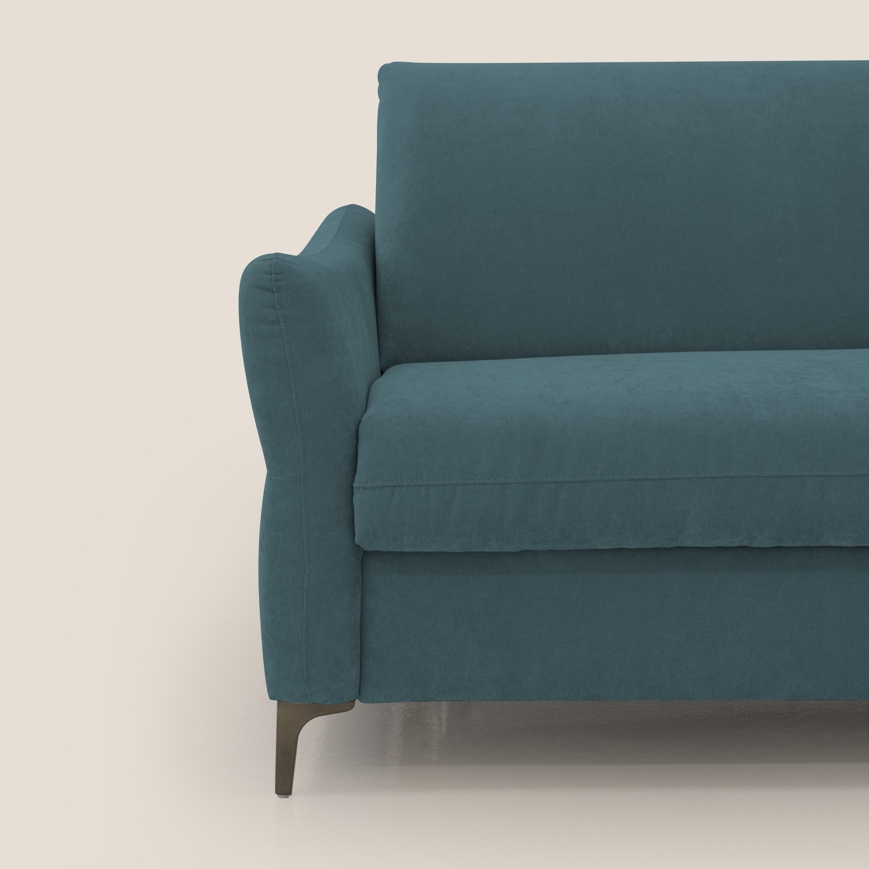 Dalia divano letto con materasso H18 cm e piedi alti in raffinato tessuto smacchiabile T17 petrolio - divani.store