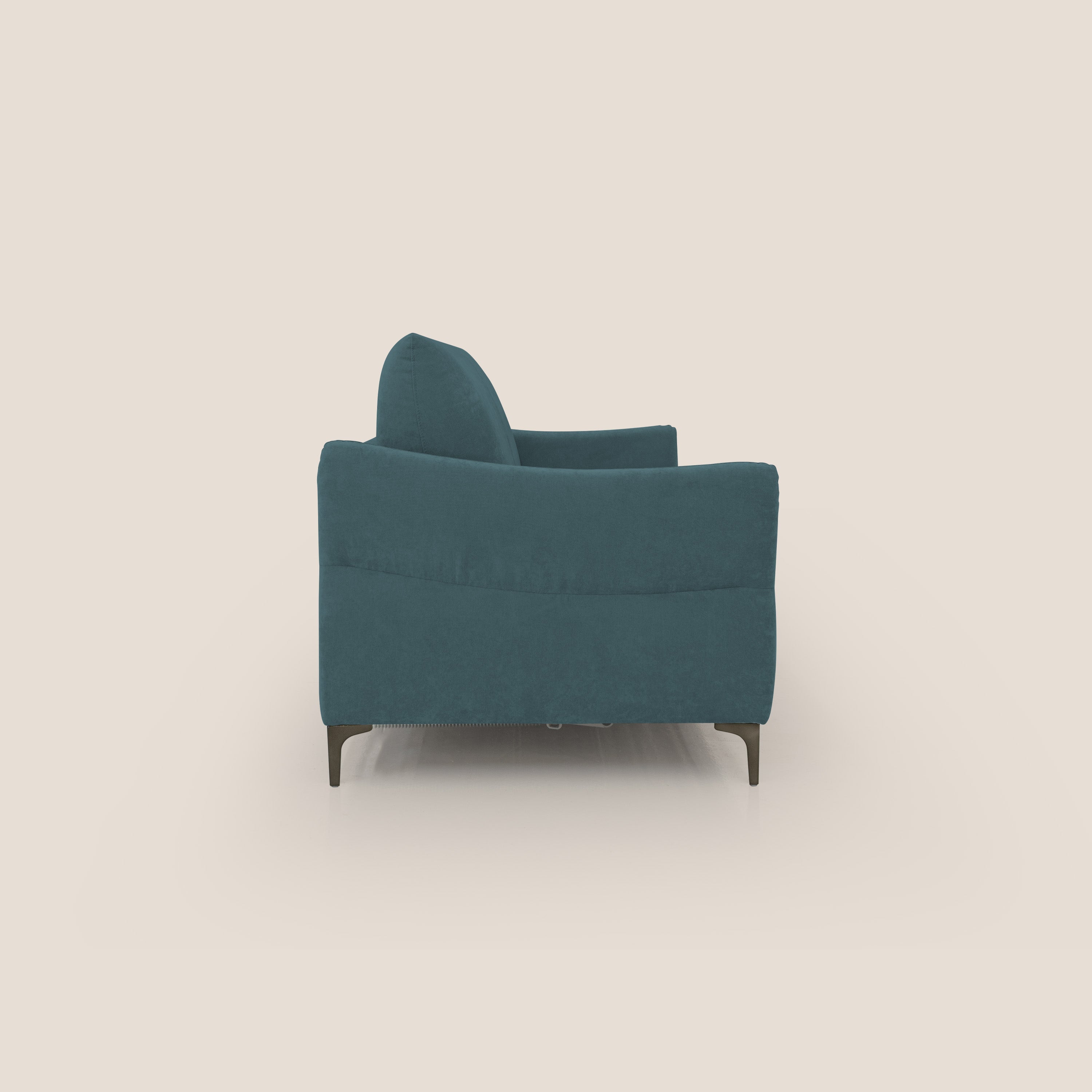 Dalia divano letto con materasso H18 cm e piedi alti in raffinato tessuto smacchiabile T17 petrolio - divani.store