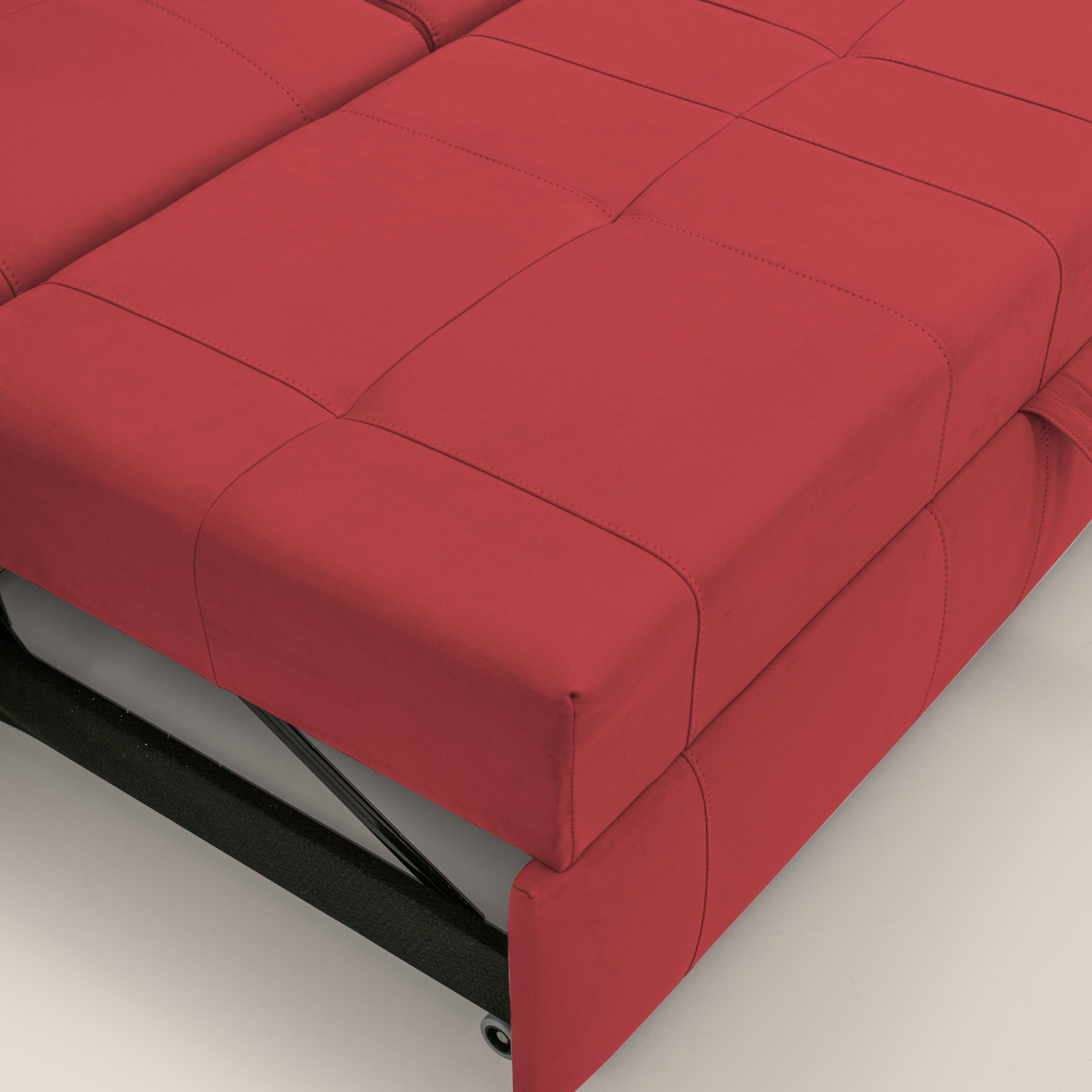 Kronos Divano angolare con poggiapiedi estraibile e pouf contenitore mobile in microfibra impermeabile T11 rosso - divani.store