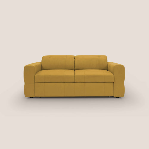 Kronos Divano con pouf estraibile poggiapiedi e poggiatesta reclinabili in morbida microfibra impermeabile T11 giallo - divani.store