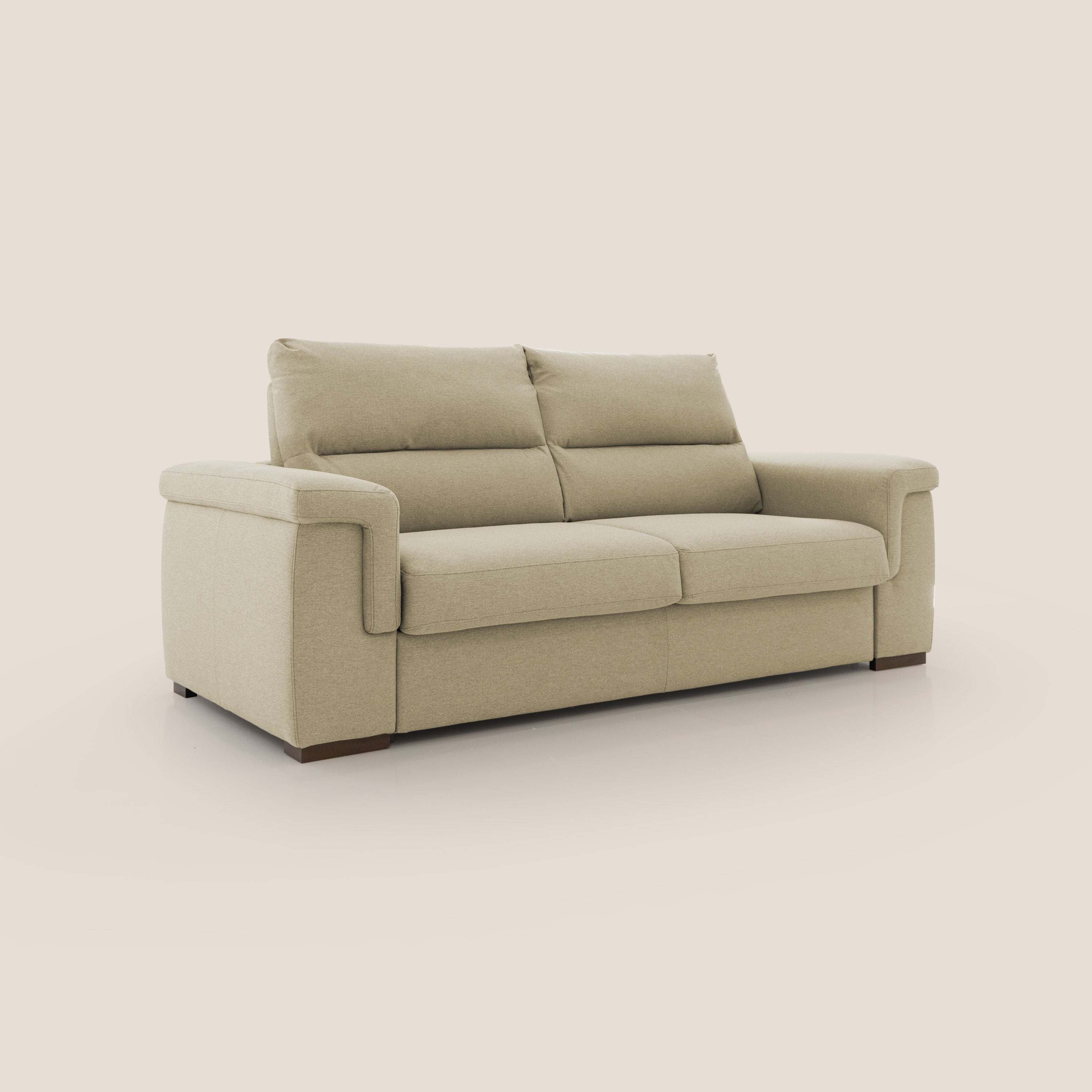 Magnolia divano letto con materasso alto 18 cm morbido schienale alto in tessuto smacchiabile T05 cammello - divani.store