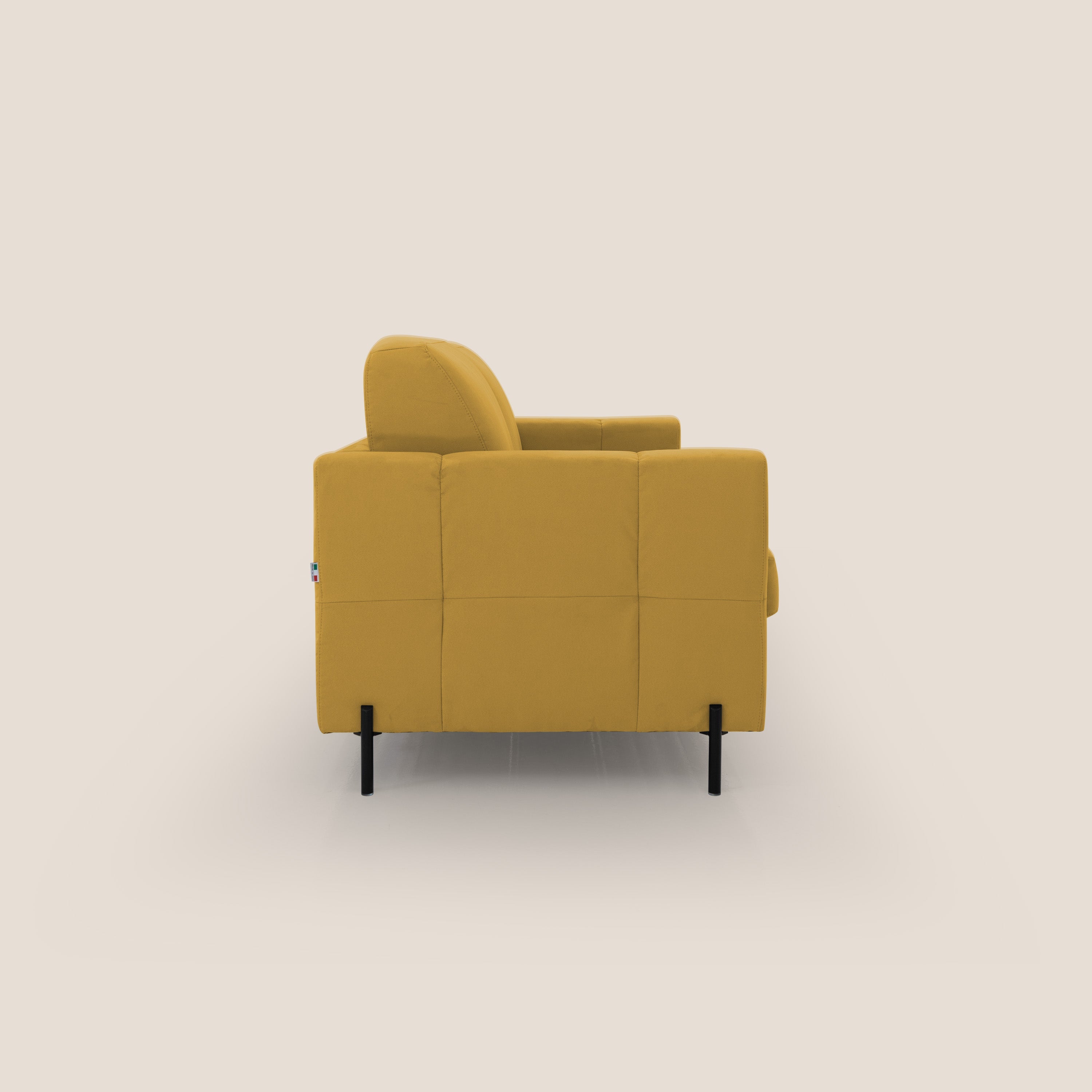 Ortensia divano letto materasso H18 cm con piedi alti in elegante microfibra smacchiabile T11 giallo - divani.store