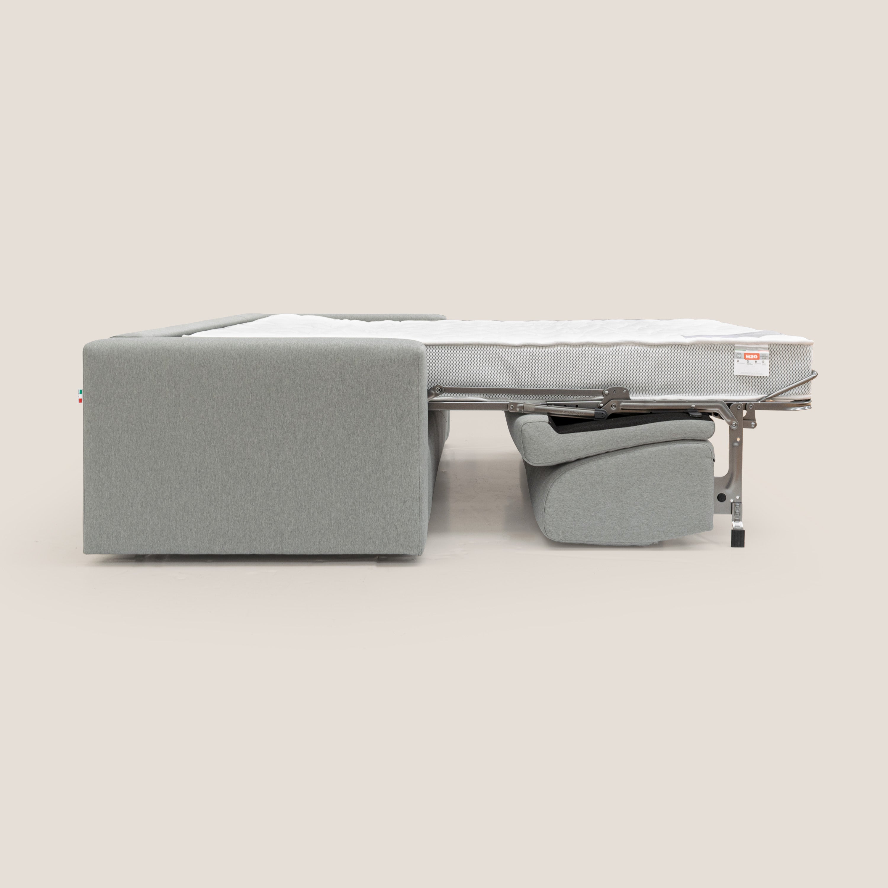 Kansas Divano letto matrimoniale alto 20 cm in tessuto impermeabile misto cotone T13 grigio - divani.store