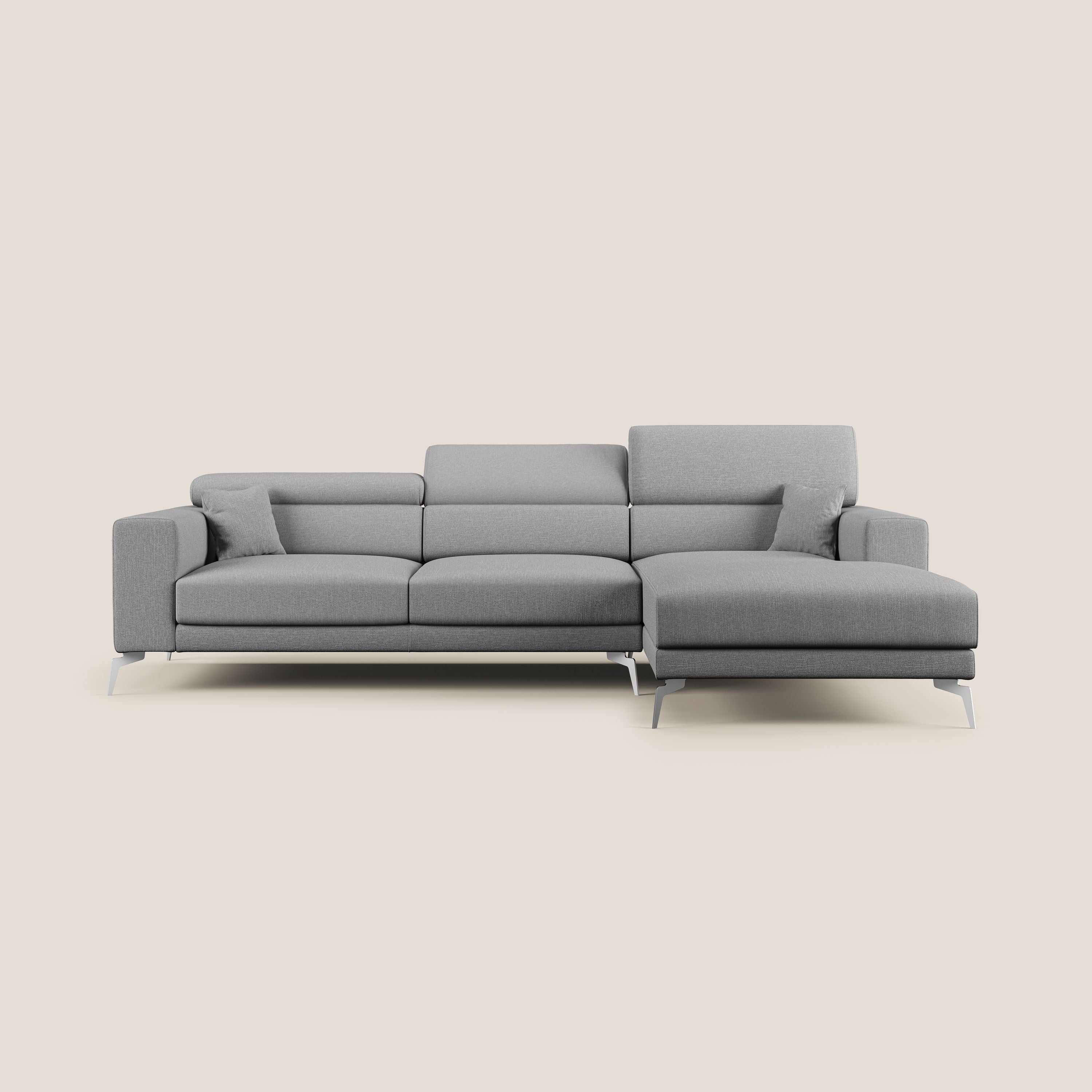 Blade Divano moderno angolare con poggiatesta reclinabili in tessuto impermeabile simil-cotone T13 grigio - divani.store