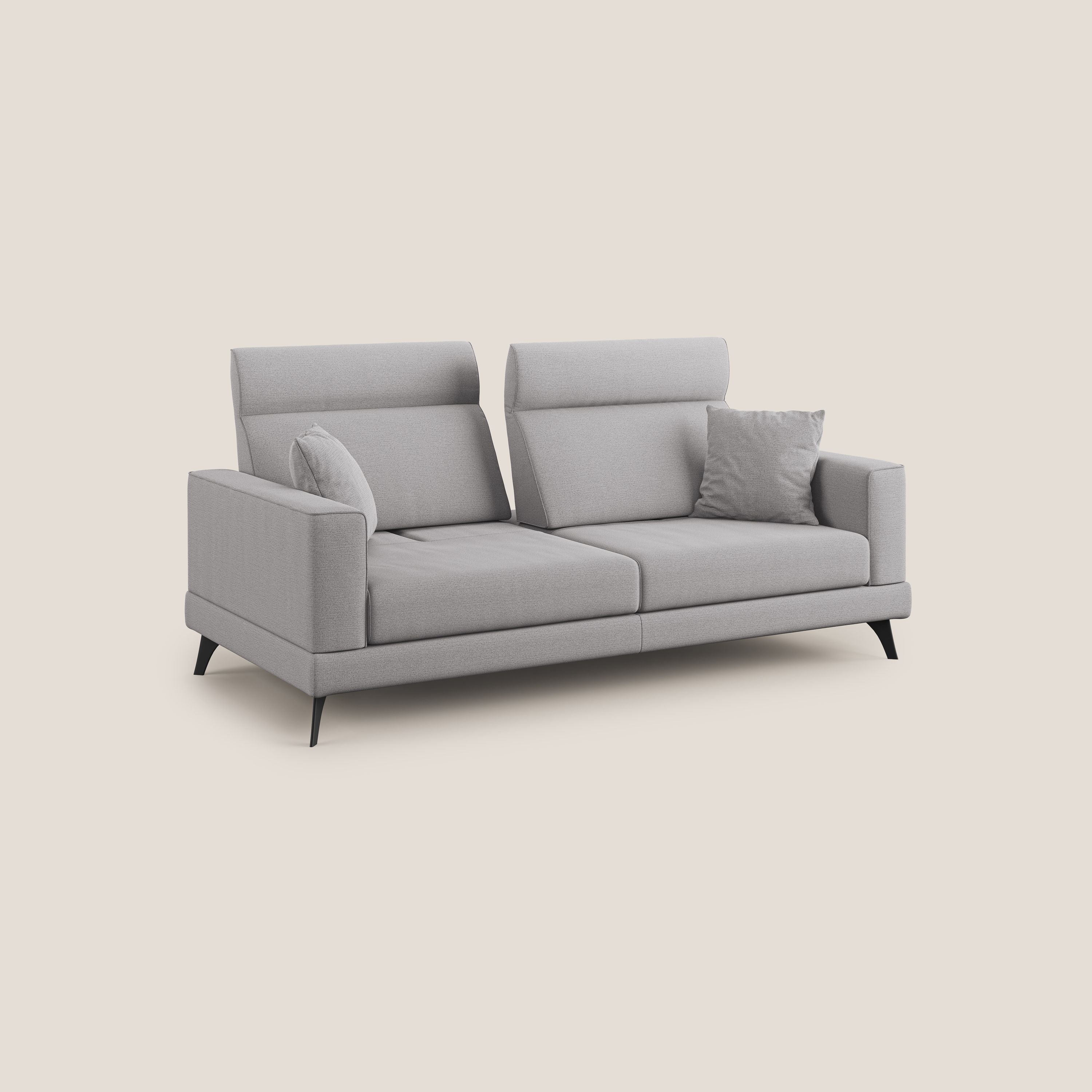 Slide Divano con schienali traslanti e poggiatesta in tessuto simil cotone impermeabile T19 grigio - divani.store