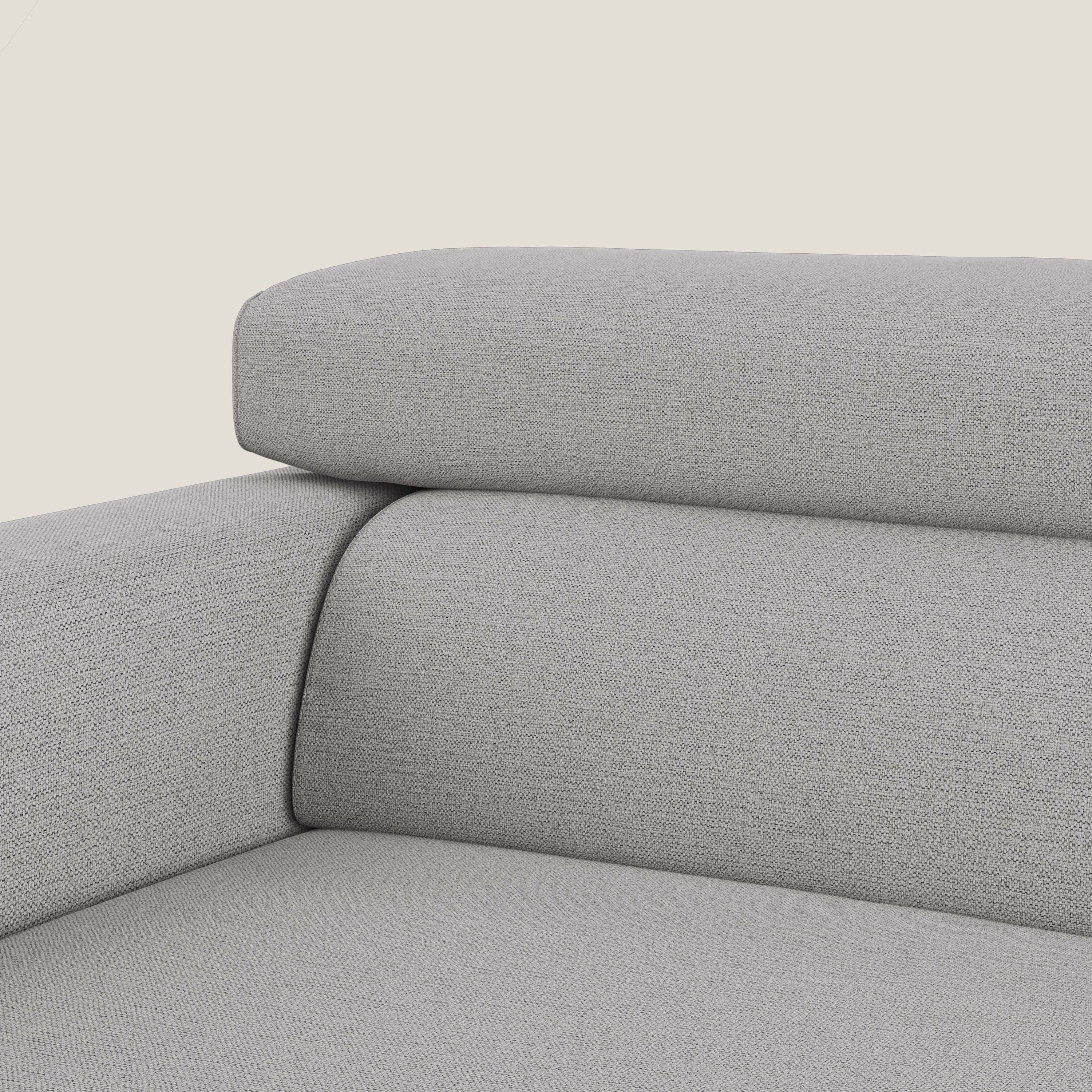 Dylan divano allungabile con pouf estraibile poggiapiedi in tessuto fiammato simil cotone impermeabile T19 grigio - divani.store