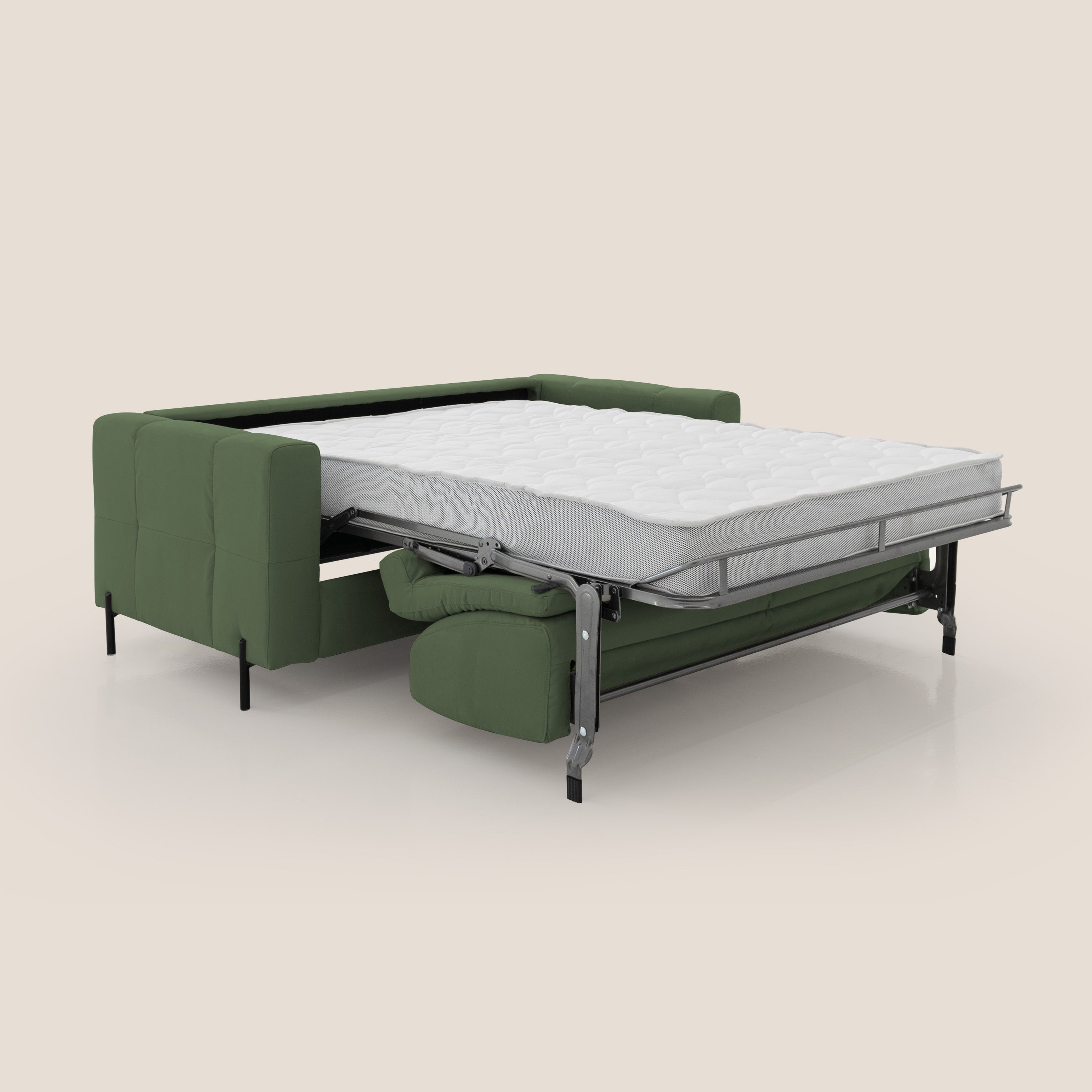 Ortensia divano letto materasso H18 cm con piedi alti in elegante microfibra smacchiabile T11 verde - divani.store