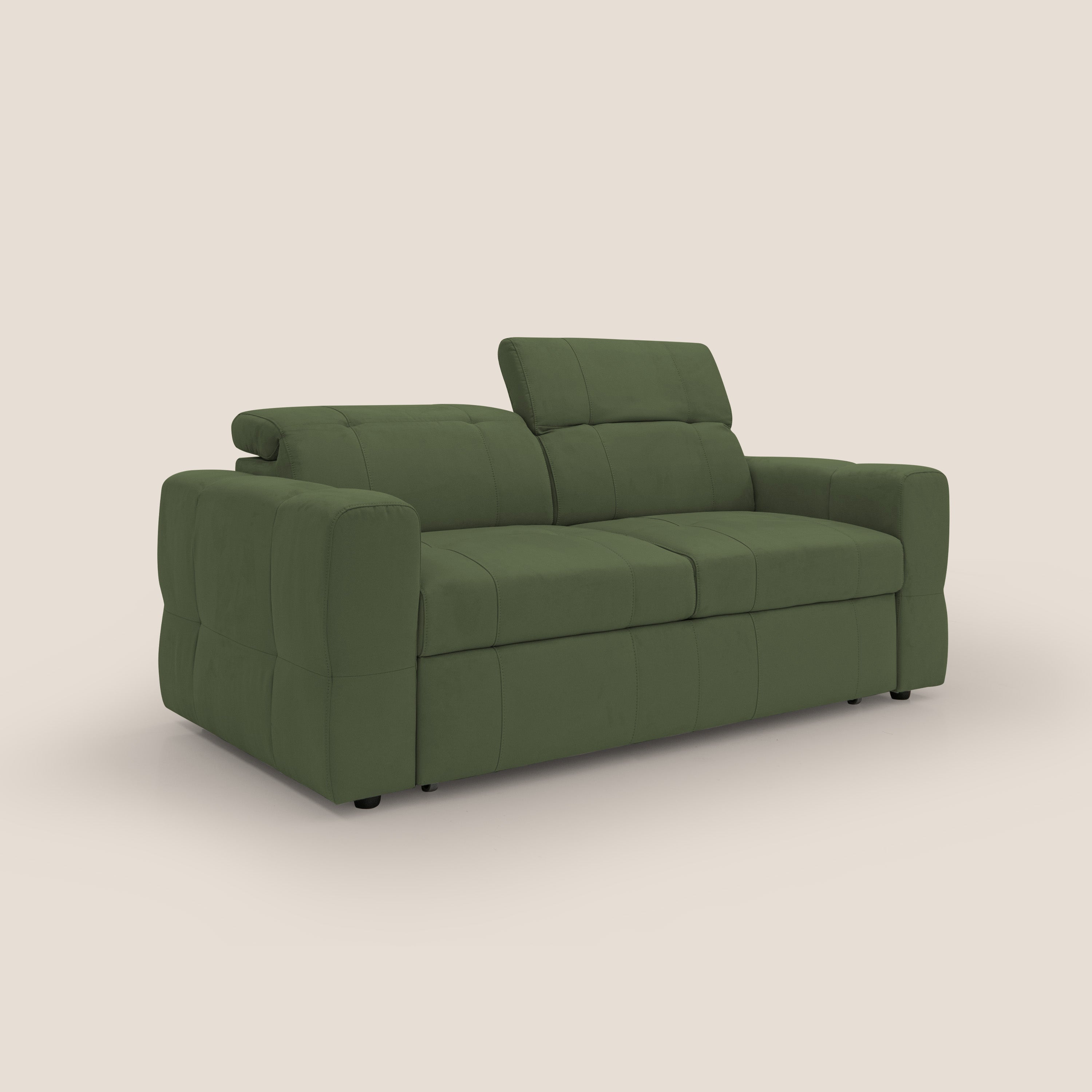 Kronos Divano con pouf estraibile poggiapiedi e poggiatesta reclinabili in morbida microfibra impermeabile T11 verde - divani.store
