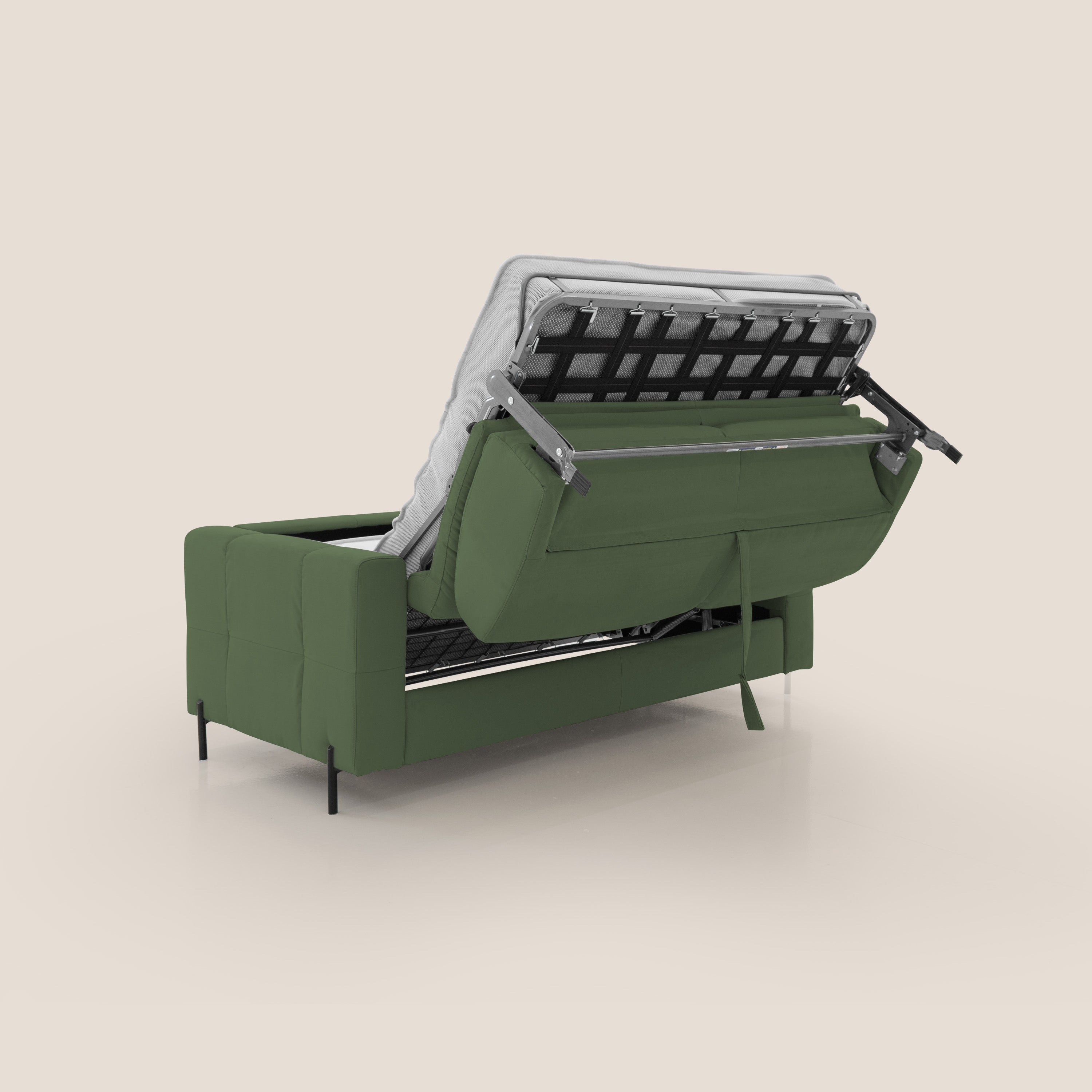 Ortensia divano letto materasso H18 cm con piedi alti in elegante microfibra smacchiabile T11 verde - divani.store