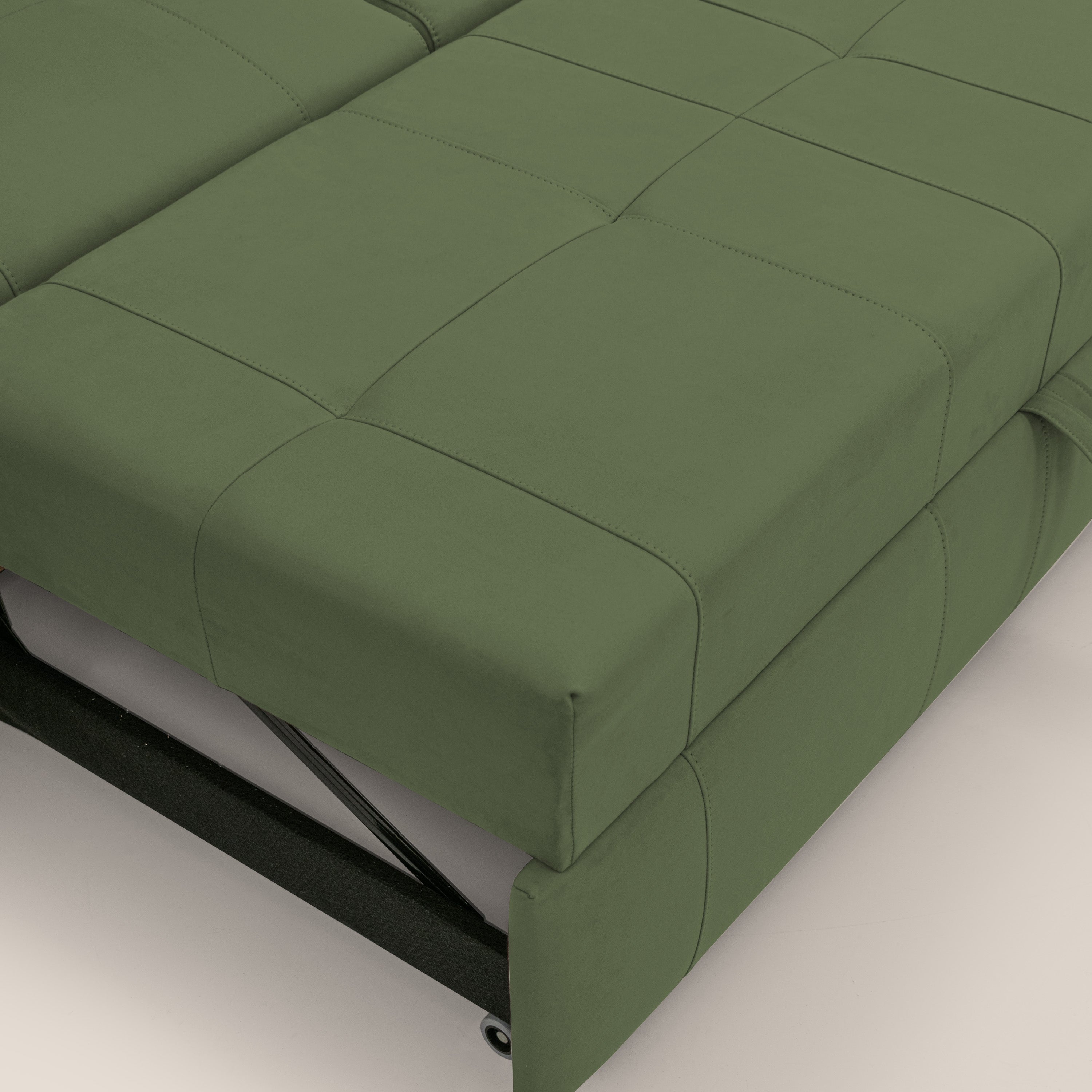 Kronos Divano angolare con poggiapiedi estraibile e pouf contenitore mobile in microfibra impermeabile T11 verde - divani.store