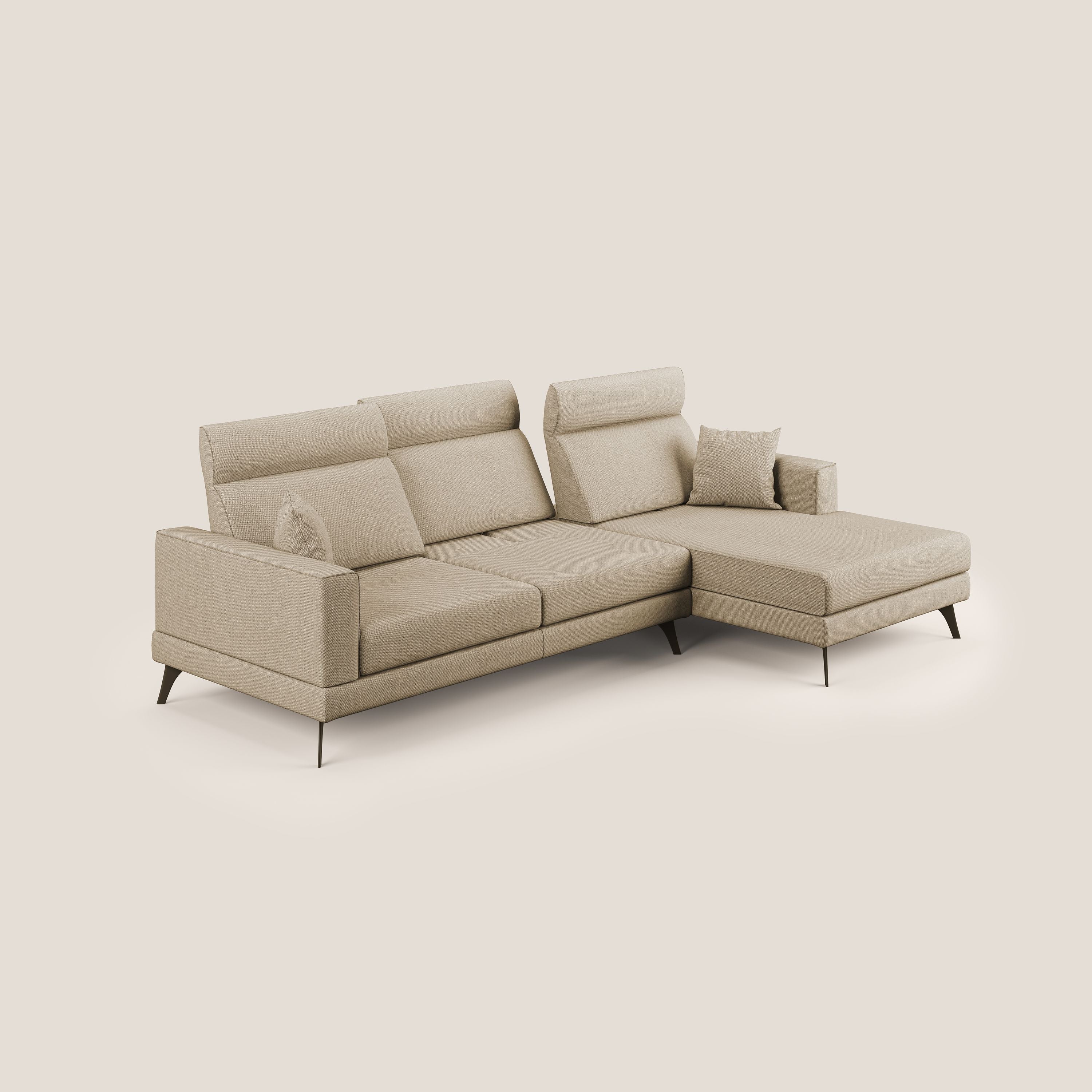 Slide Divano angolare con schienali traslanti e poggiatesta regolabili in tessuto smacchiabile T05 beige - divani.store