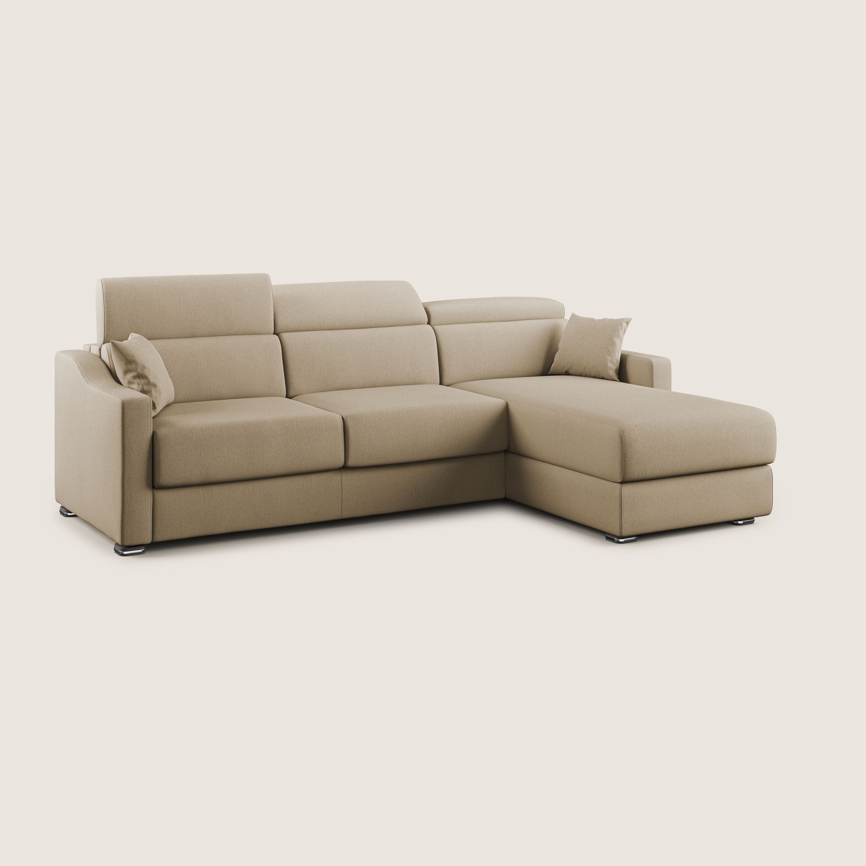 Amber divano letto angolare in tessuto smacchiabile T05 beige - divani.store
