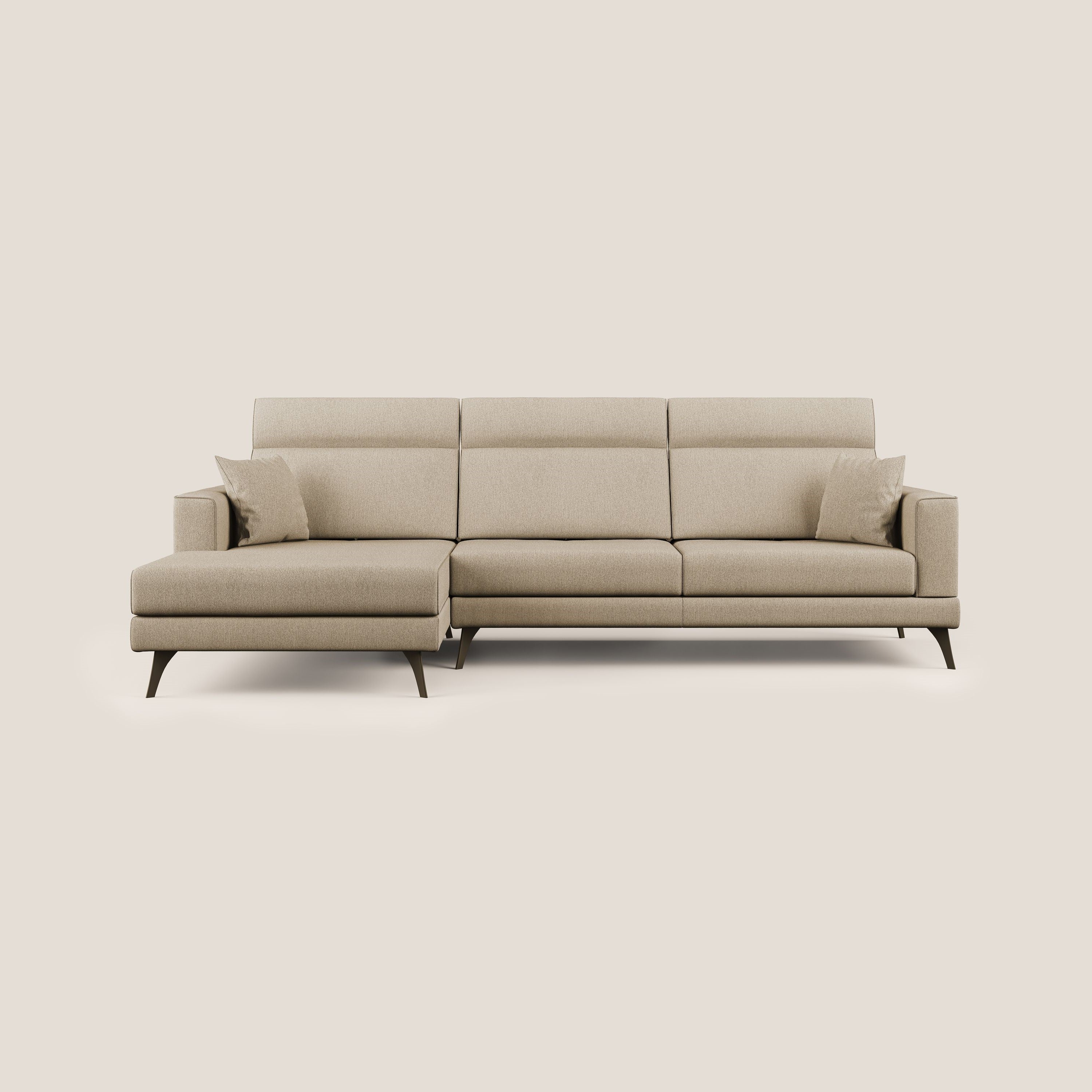 Slide Divano angolare con schienali traslanti e poggiatesta regolabili in tessuto smacchiabile T05 beige - divani.store