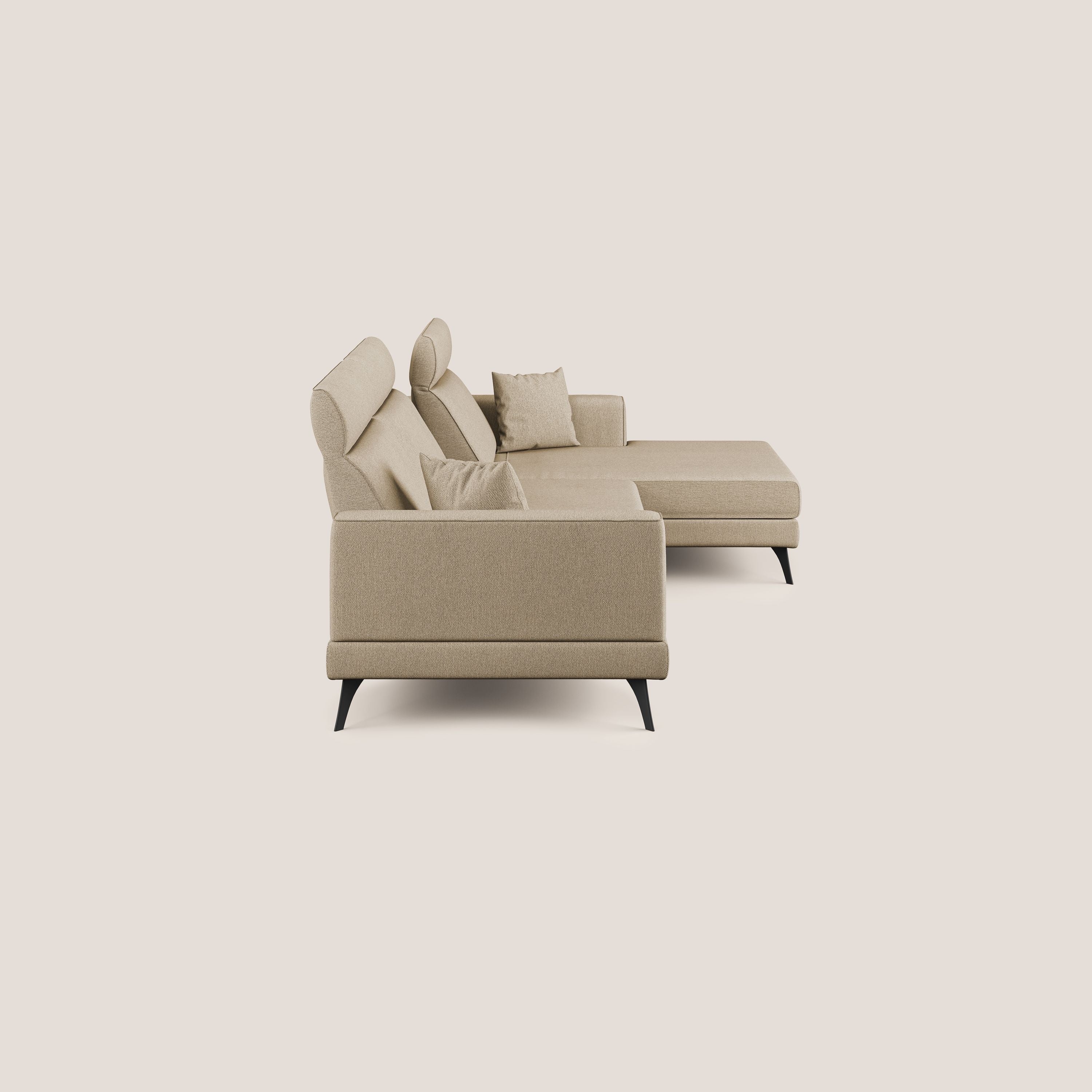 Slide Divano angolare con schienali traslanti e poggiatesta regolabili in tessuto smacchiabile T05 beige - divani.store