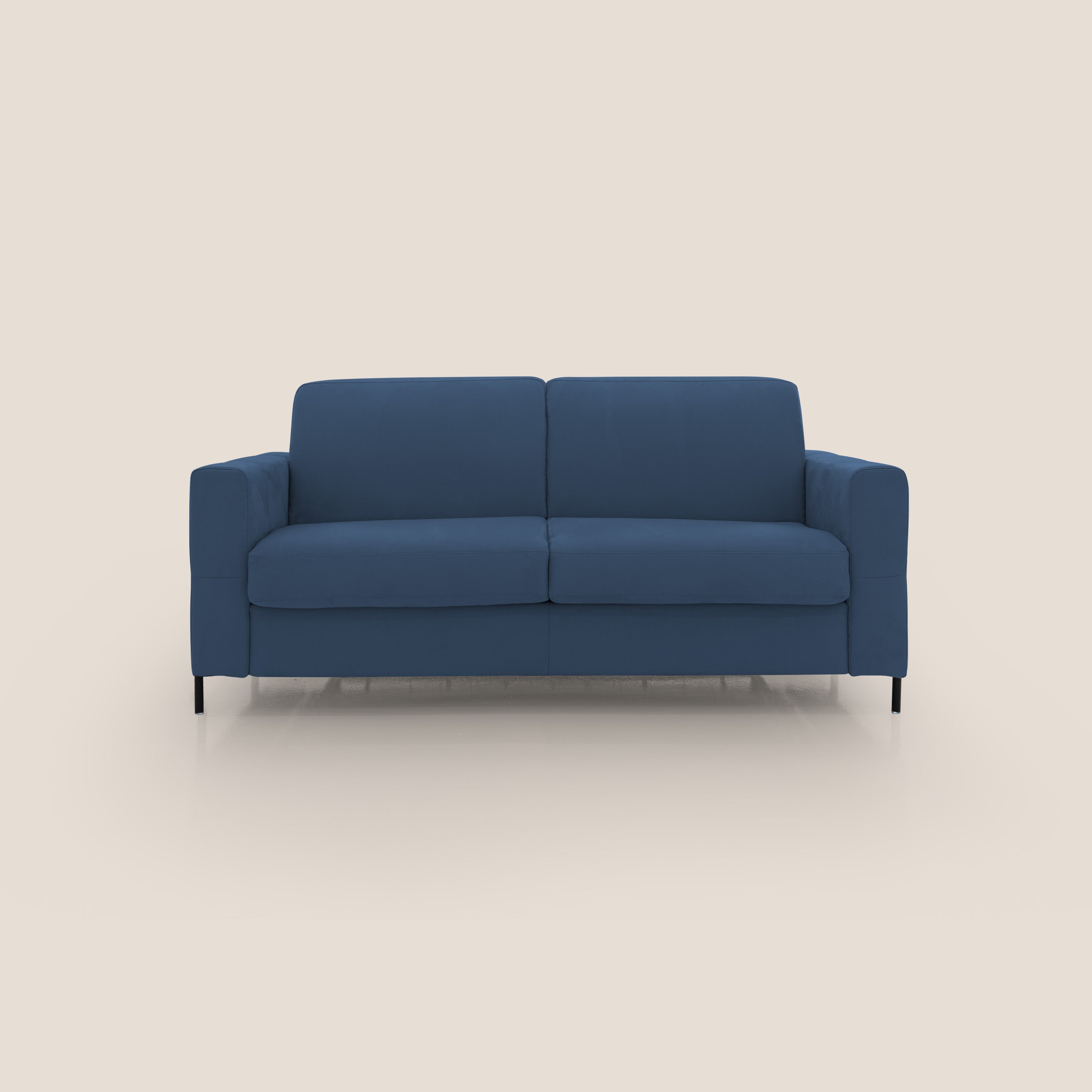 Ortensia divano letto materasso H18 cm con piedi alti in elegante microfibra smacchiabile T11 blu - divani.store