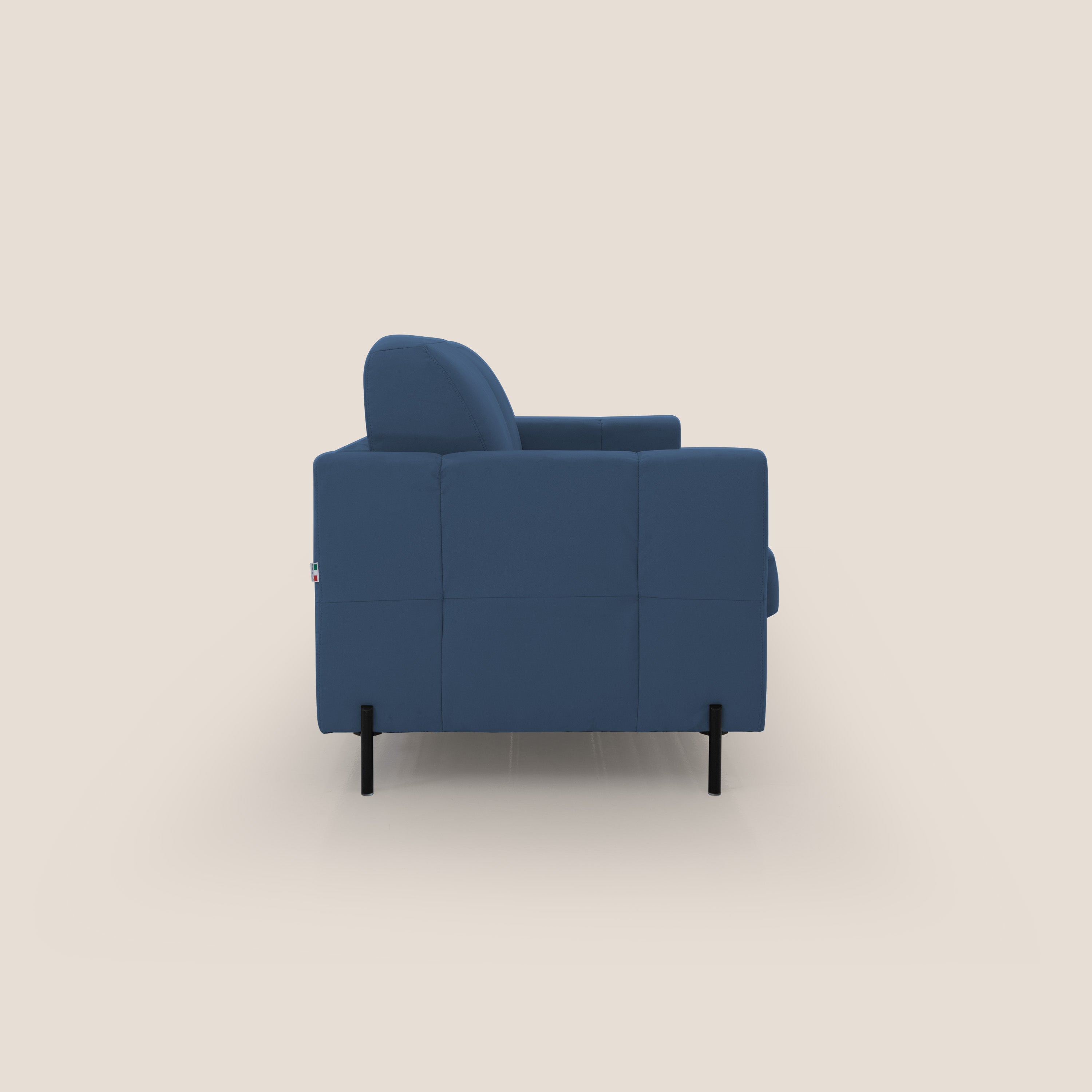 Ortensia divano letto materasso H18 cm con piedi alti in elegante microfibra smacchiabile T11 blu - divani.store
