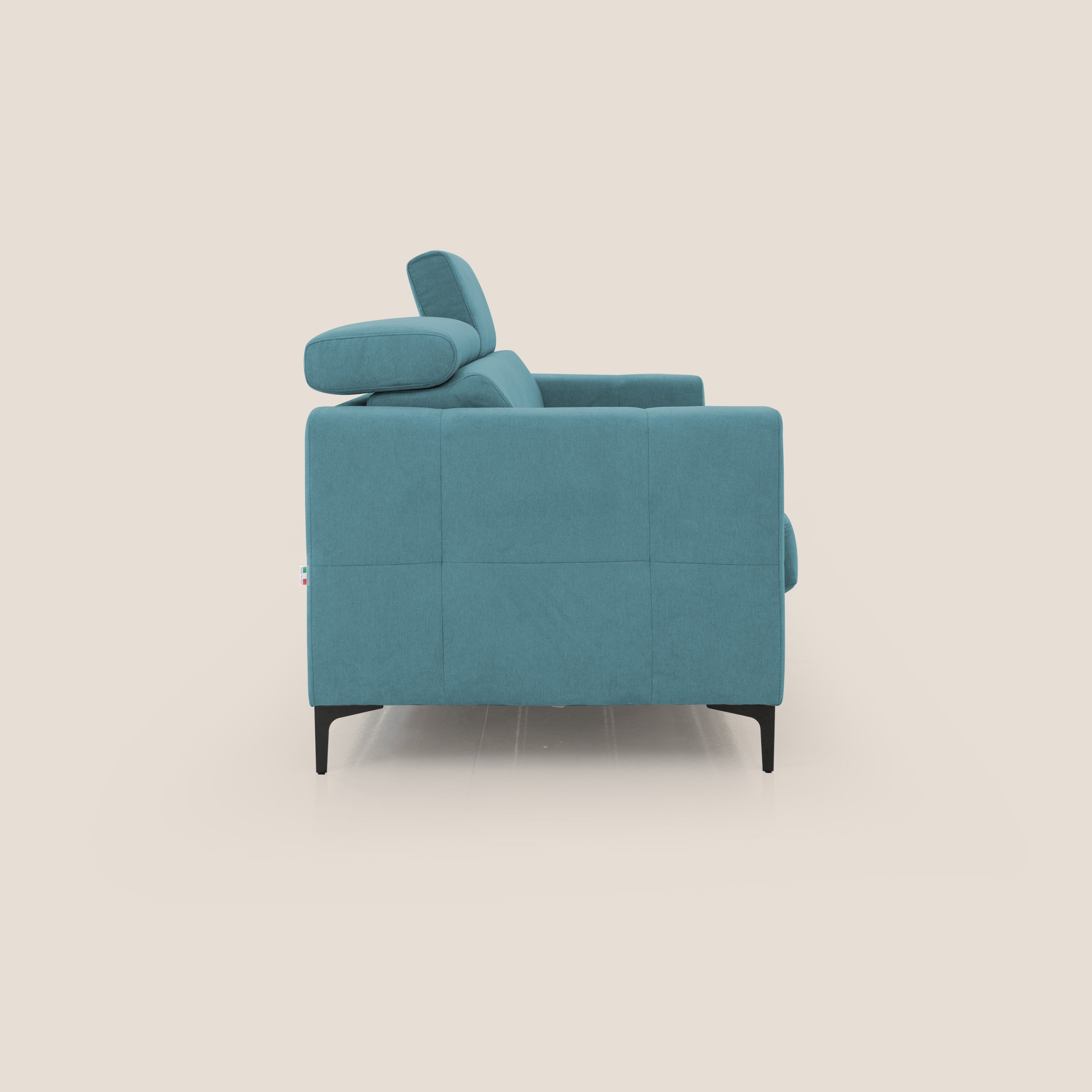 Gardenia divano letto materasso alto 18 cm con poggiatesta reclinabili e rivestimento impermeabile T02 azzurro - divani.store
