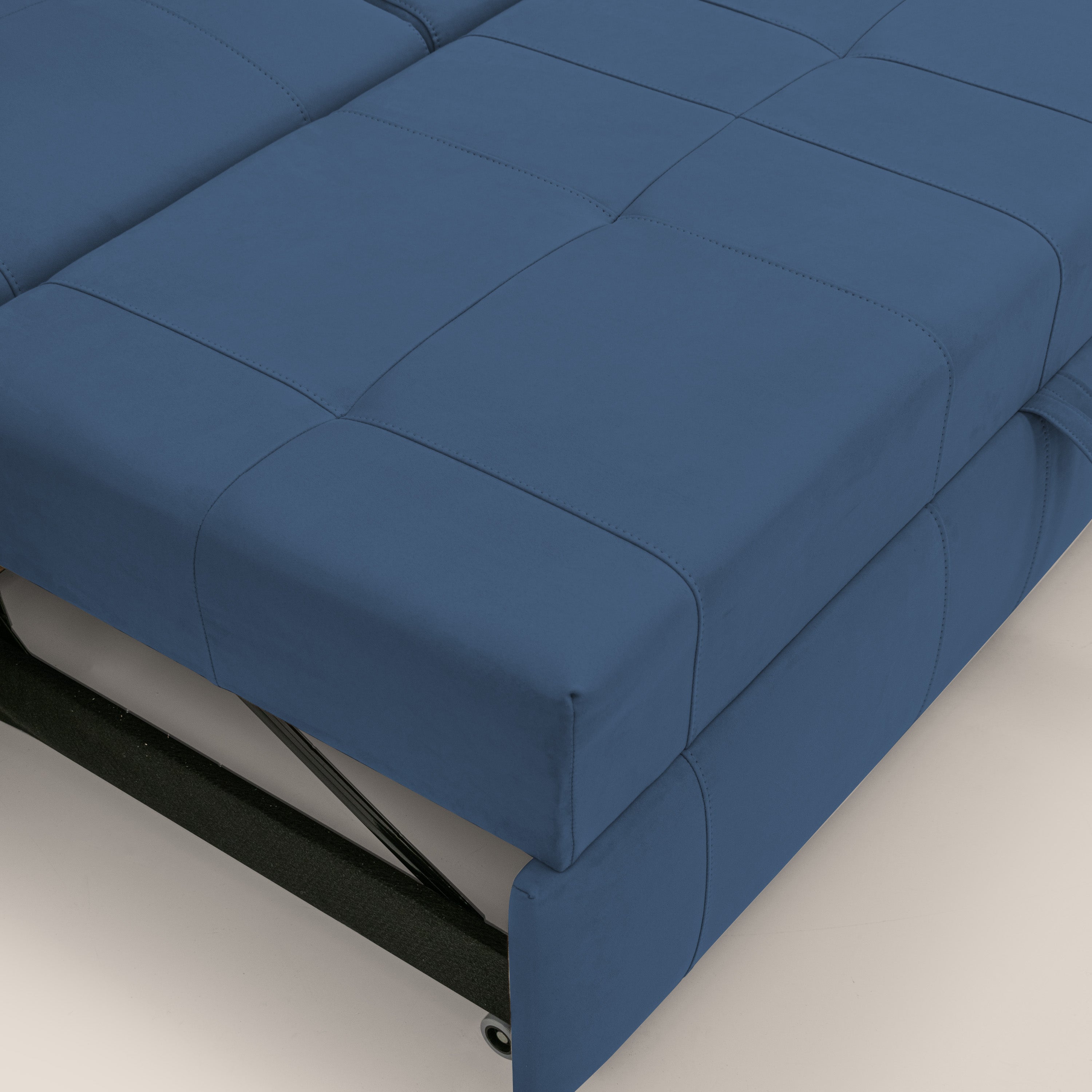Kronos Divano angolare con pouf estraibile e penisola contenitore in microfibra impermeabile T11 blu - divani.store