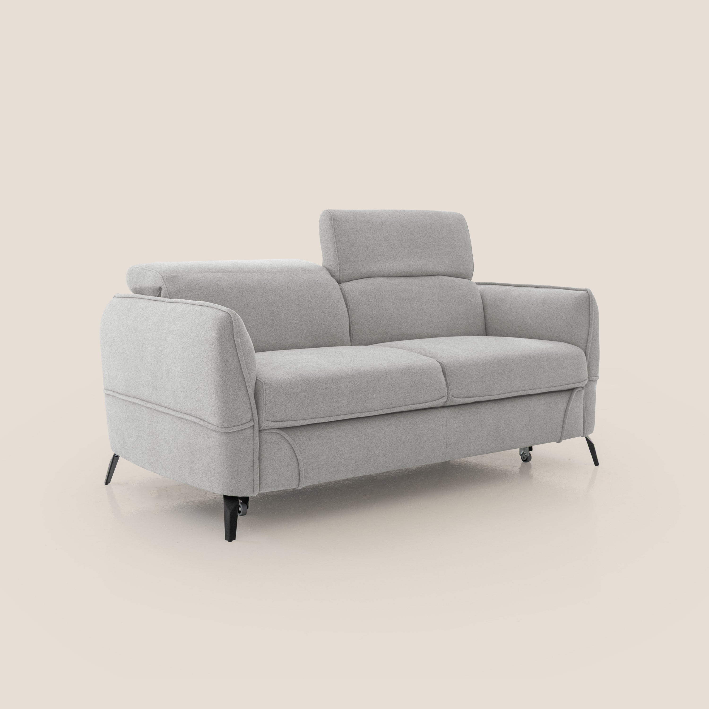 Bloom Divano con poggiapiedi estraibile piedini alti e poggiatesta reclinabili in tessuto bouclé impermeabile T07 grigio - divani.store