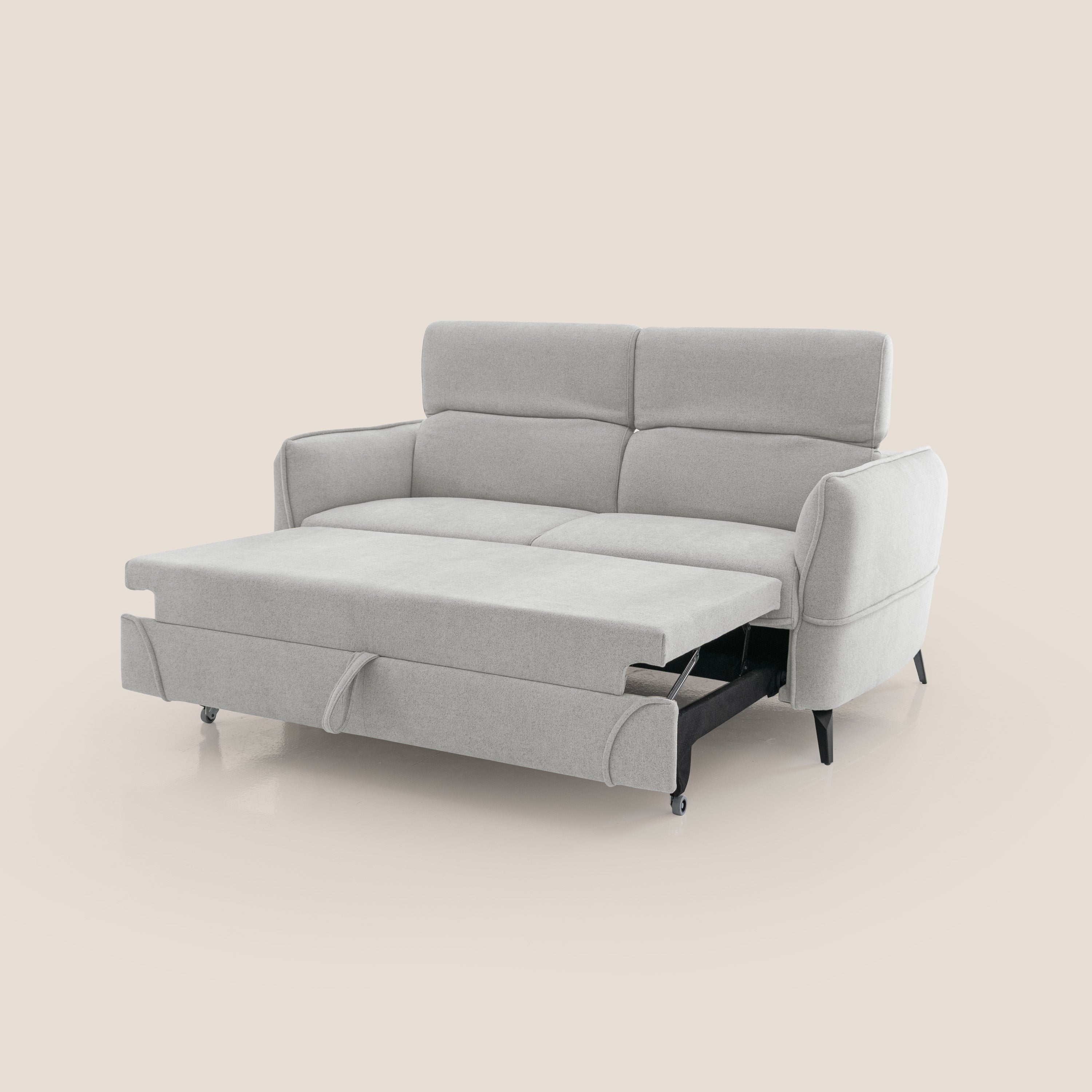Bloom Divano con poggiapiedi estraibile piedini alti e poggiatesta reclinabili in tessuto bouclé impermeabile T07 grigio - divani.store