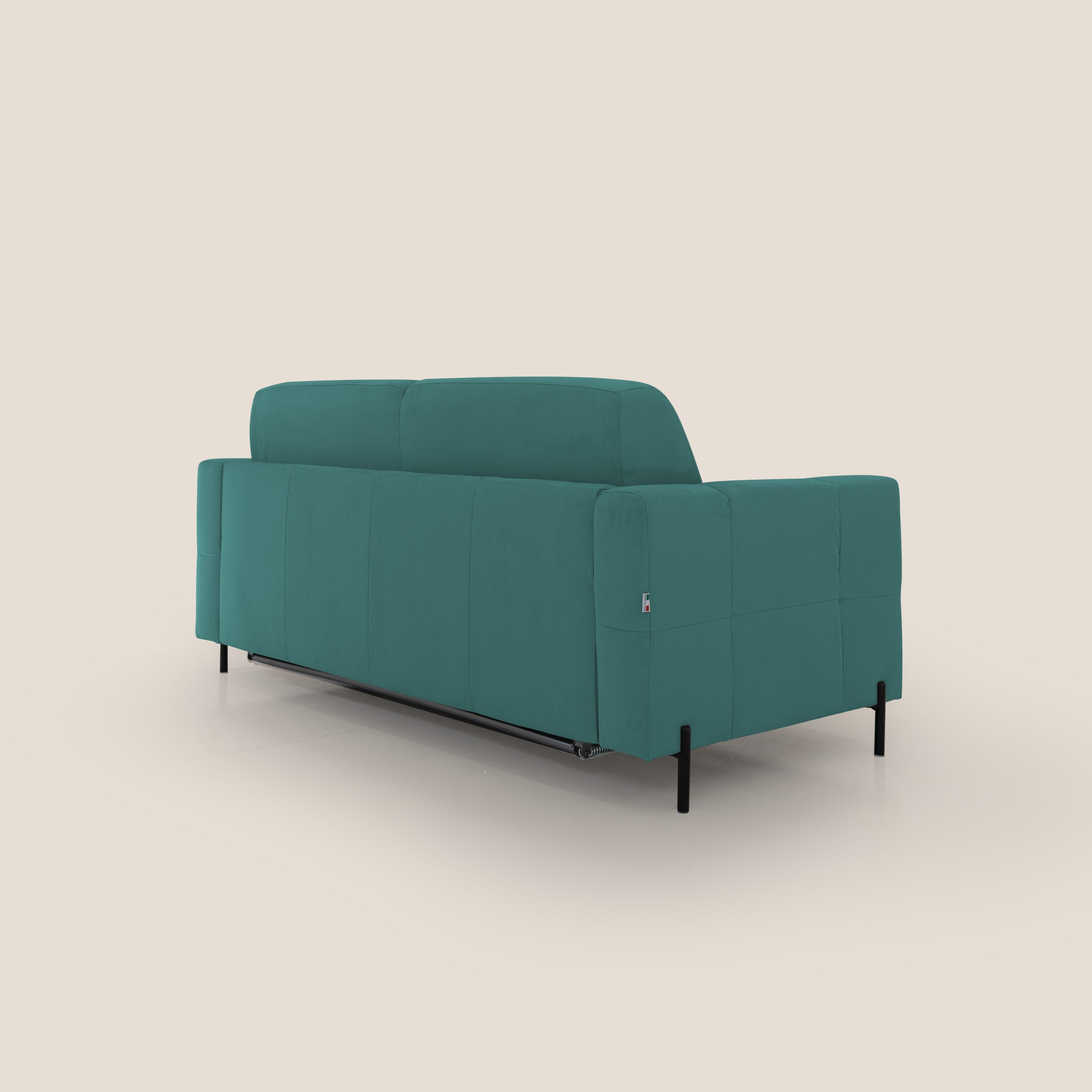 Ortensia divano letto materasso H18 cm con piedi alti in elegante microfibra smacchiabile T11 petrolio - divani.store