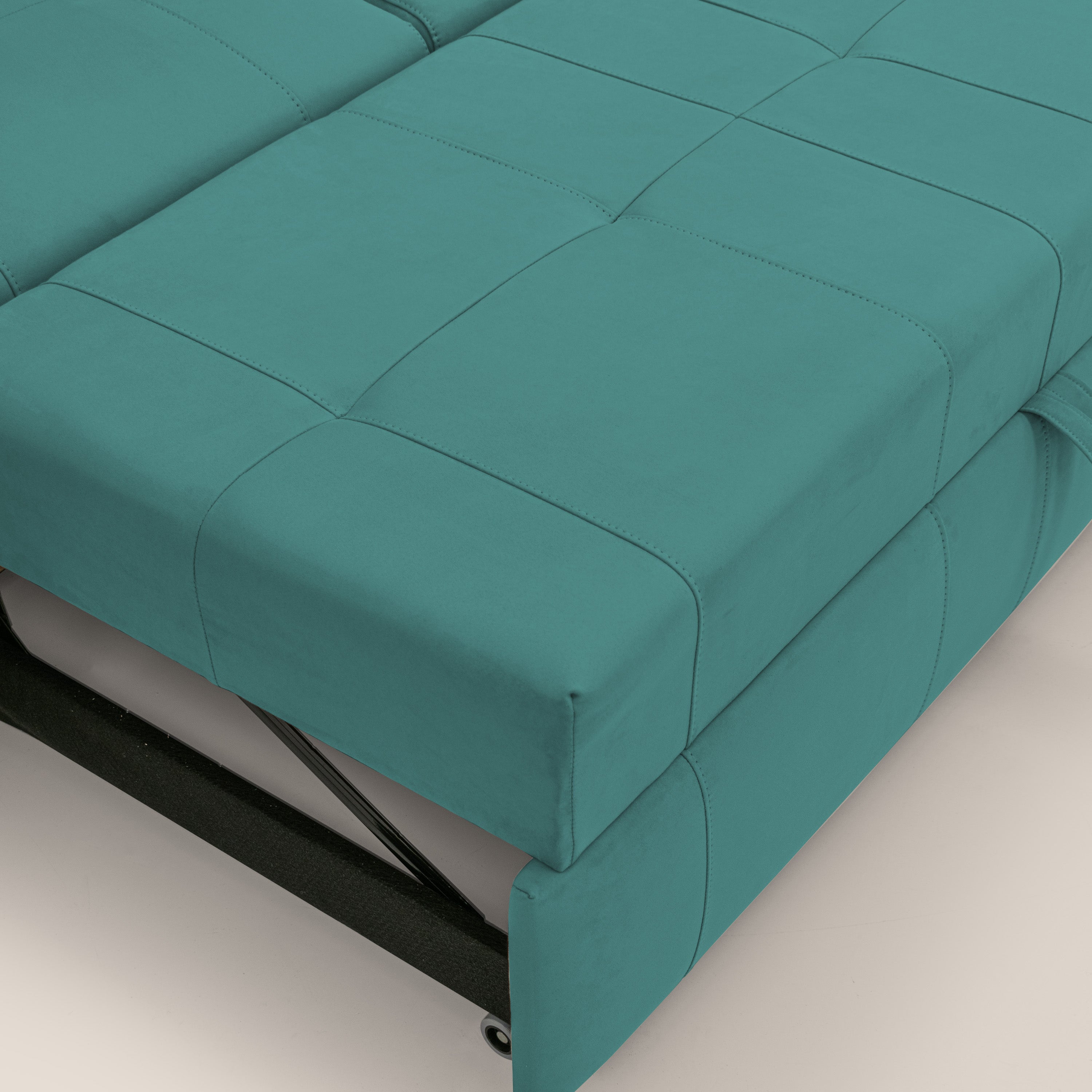 Kronos Divano angolare con poggiapiedi estraibile e pouf contenitore mobile in microfibra impermeabile T11 petrolio - divani.store